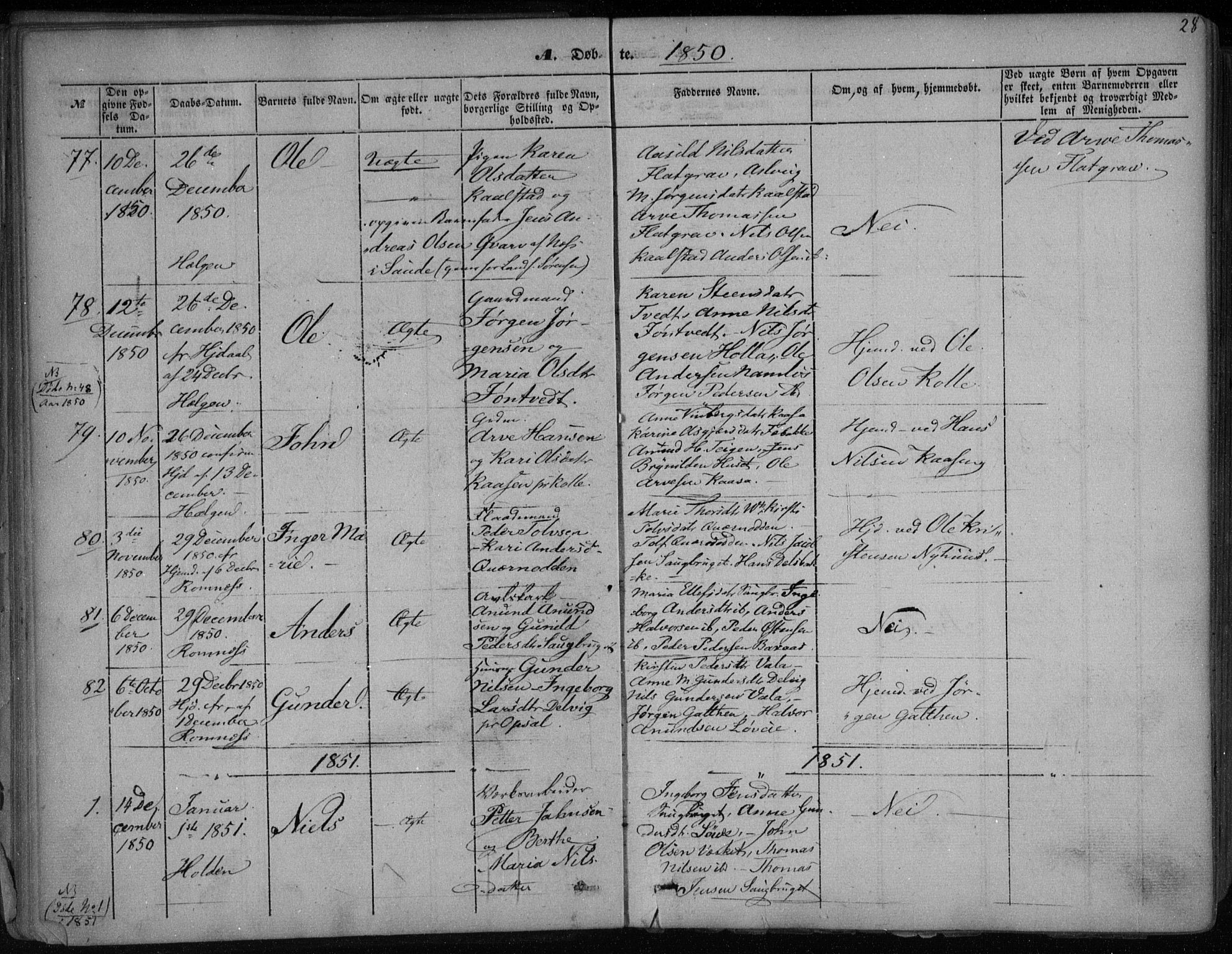 Holla kirkebøker, AV/SAKO-A-272/F/Fa/L0005: Parish register (official) no. 5, 1849-1860, p. 28