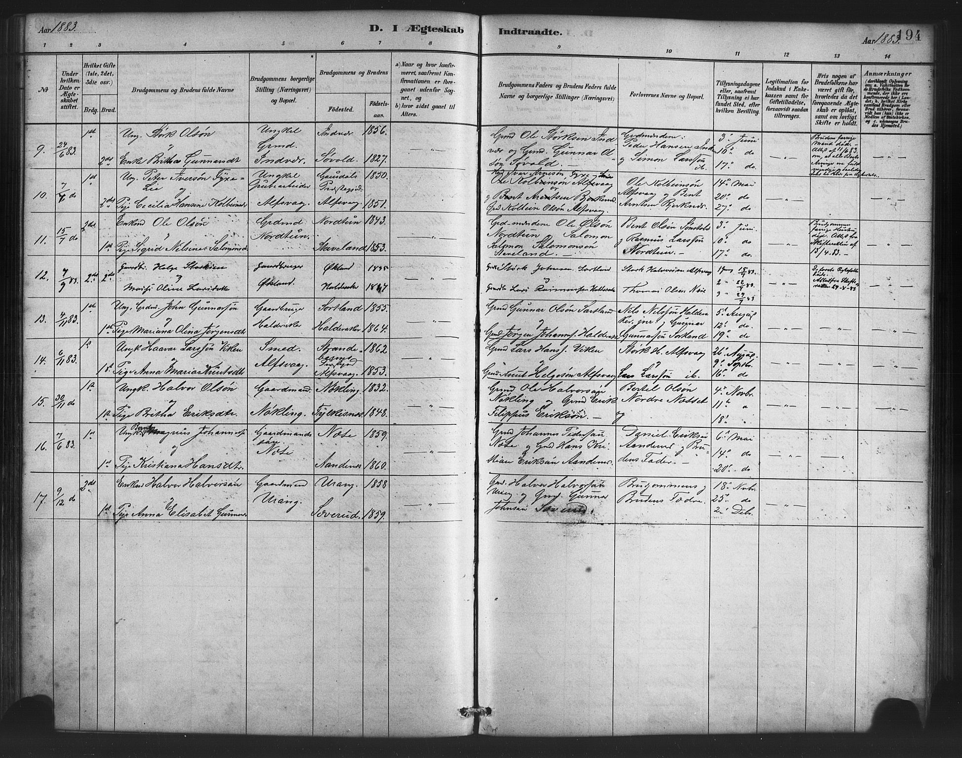 Finnås sokneprestembete, AV/SAB-A-99925/H/Ha/Haa/Haac/L0001: Parish register (official) no. C 1, 1881-1894, p. 194