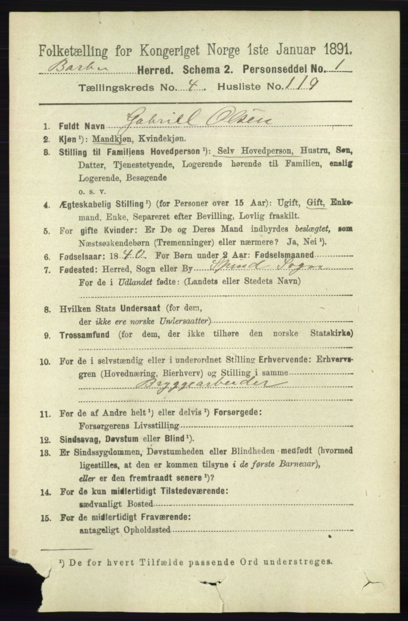 RA, 1891 census for 0990 Barbu, 1891, p. 3432