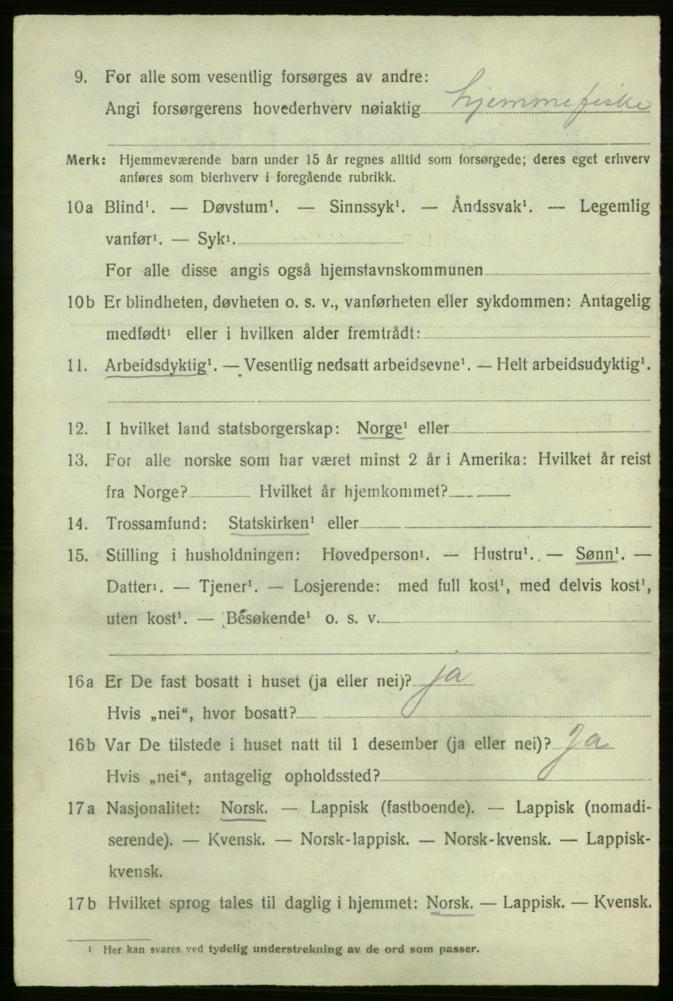 SATØ, 1920 census for Lebesby, 1920, p. 2616