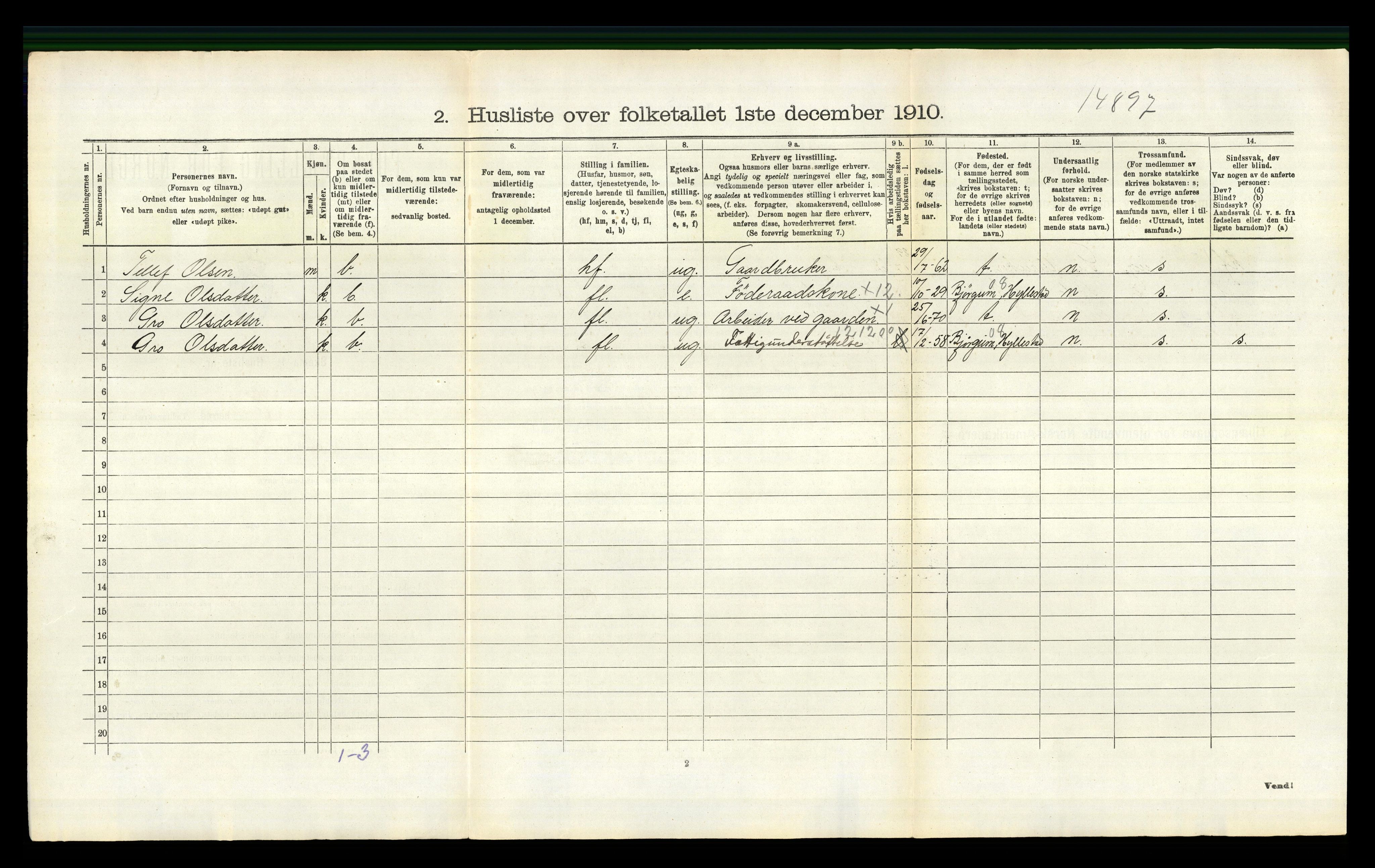 RA, 1910 census for Evje, 1910, p. 155