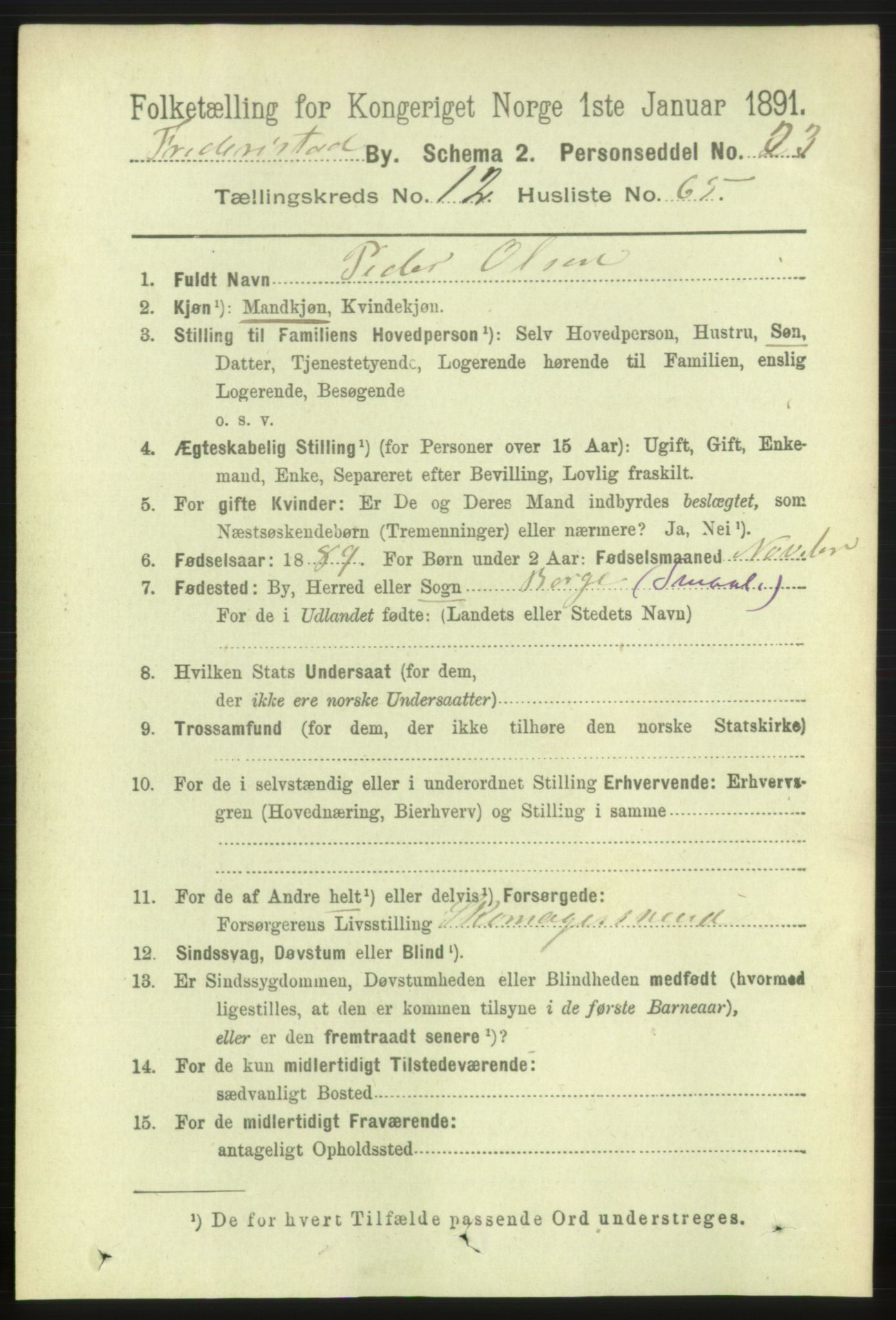 RA, 1891 census for 0103 Fredrikstad, 1891, p. 14285