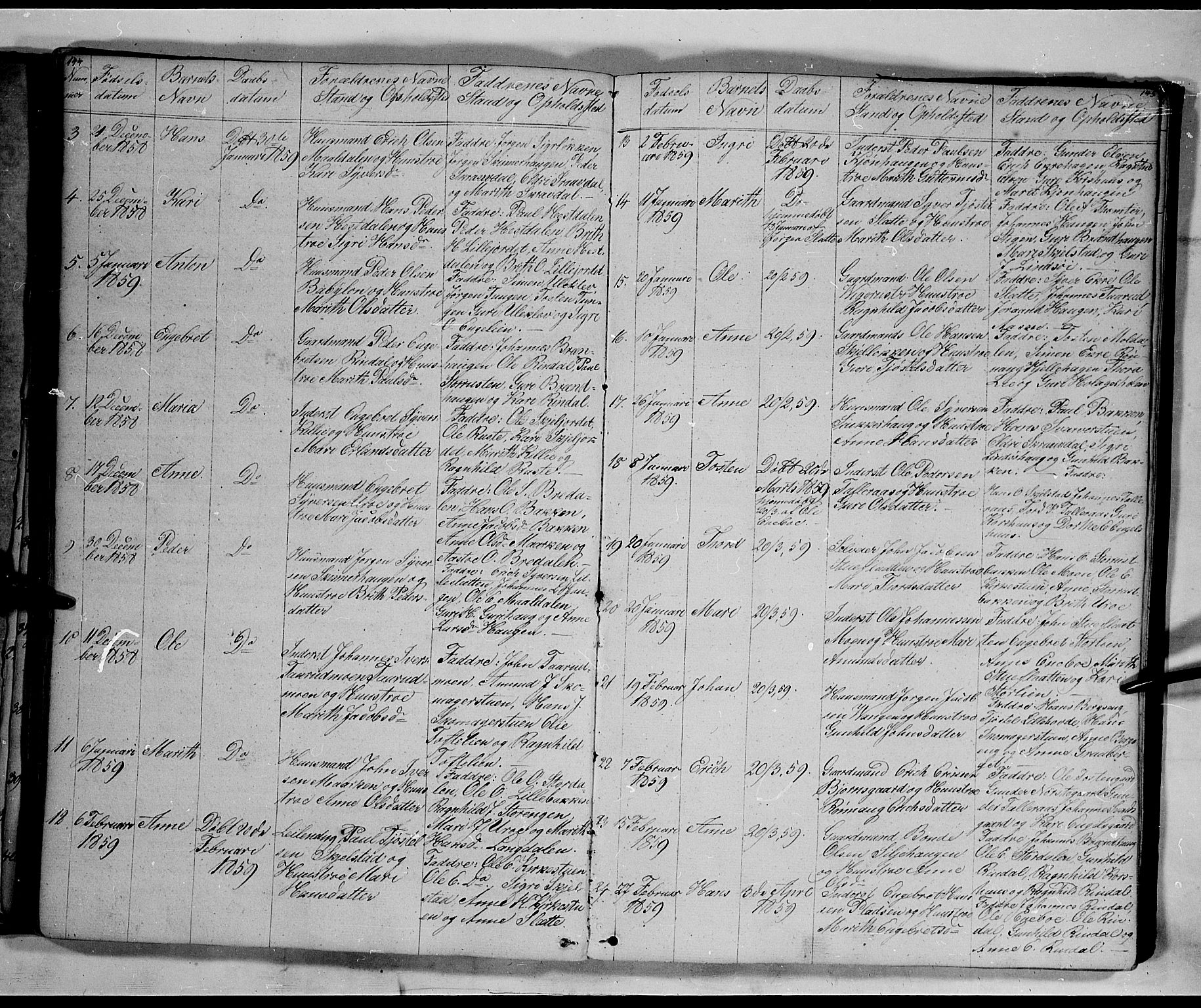 Lesja prestekontor, SAH/PREST-068/H/Ha/Hab/L0003: Parish register (copy) no. 3, 1842-1862, p. 144-145