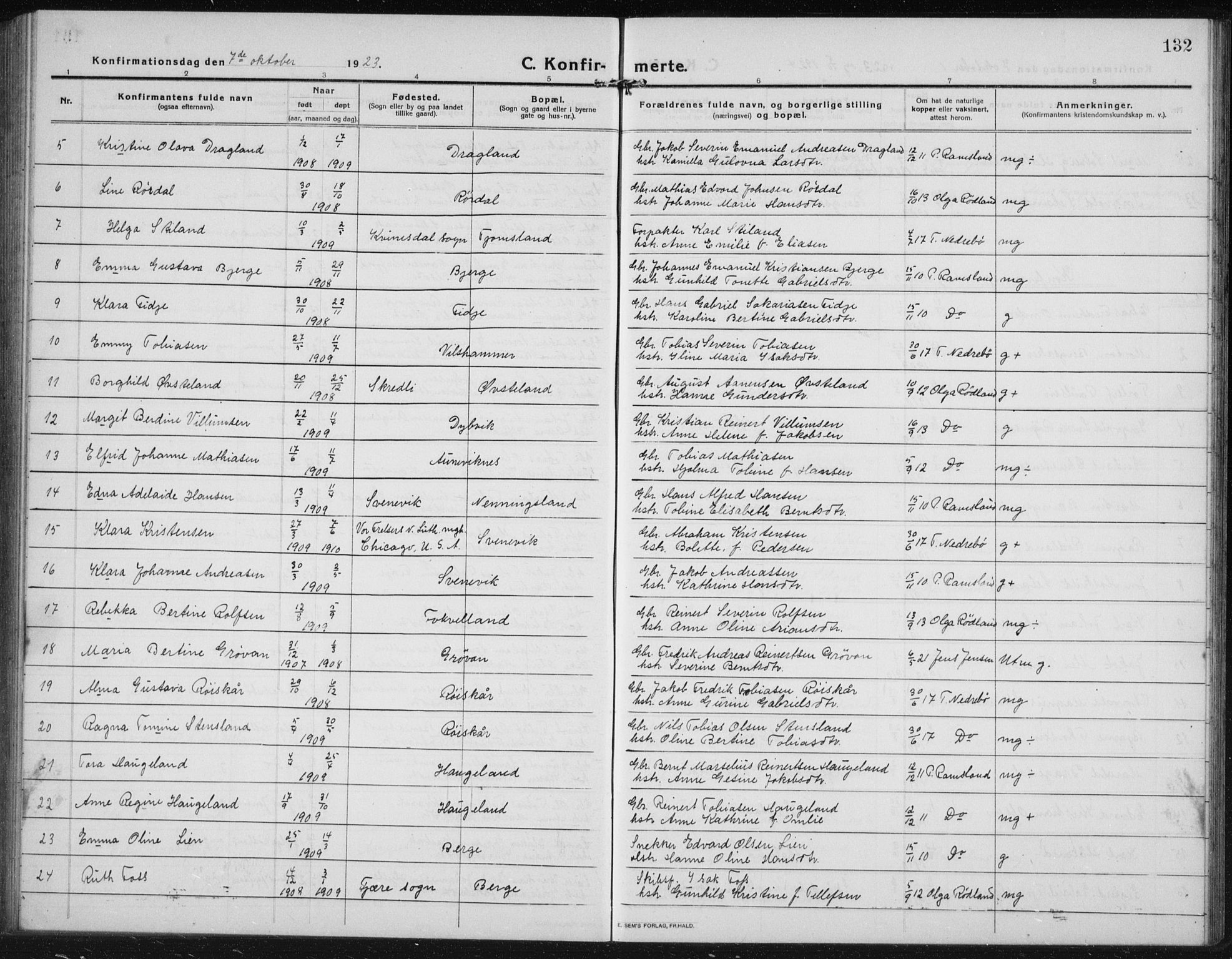 Lyngdal sokneprestkontor, AV/SAK-1111-0029/F/Fb/Fbc/L0006: Parish register (copy) no. B 6, 1914-1934, p. 132