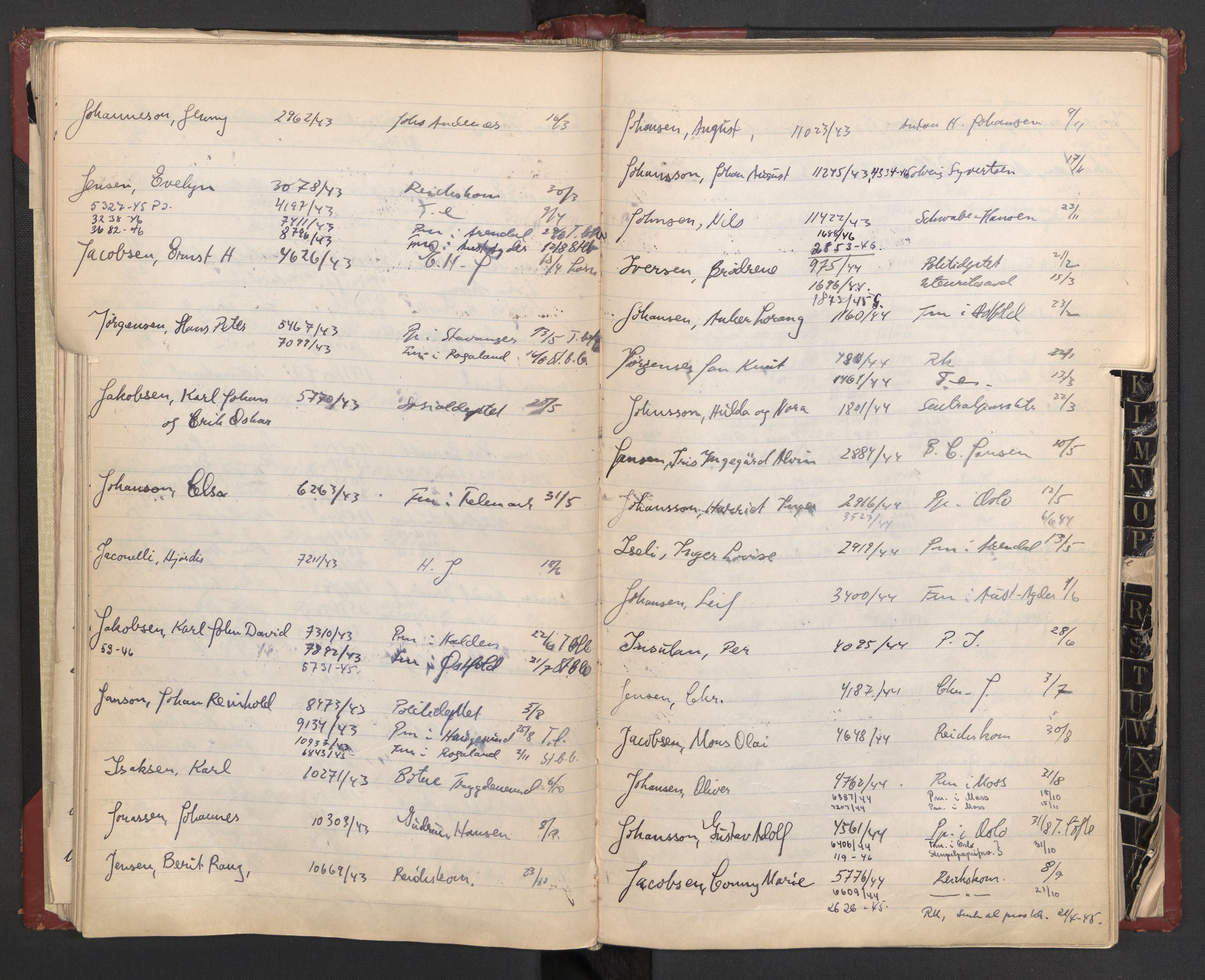 Justisdepartementet, 3. politikontor P3, AV/RA-S-1051/C/Cc/L0002: Journalregister over statsborgersaker, 1940-1946, p. 47