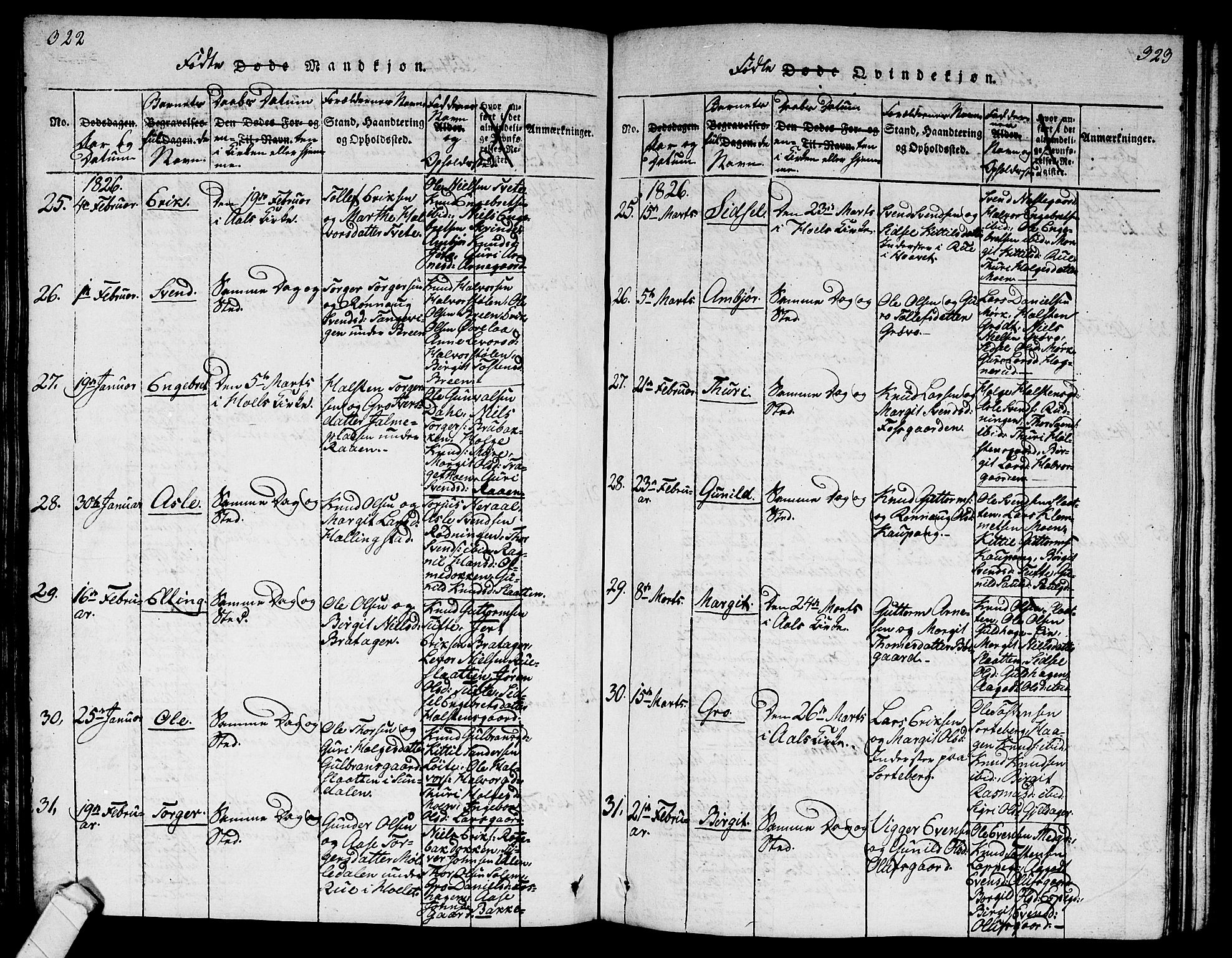 Ål kirkebøker, AV/SAKO-A-249/G/Ga/L0001: Parish register (copy) no. 1, 1815-1829, p. 322-323