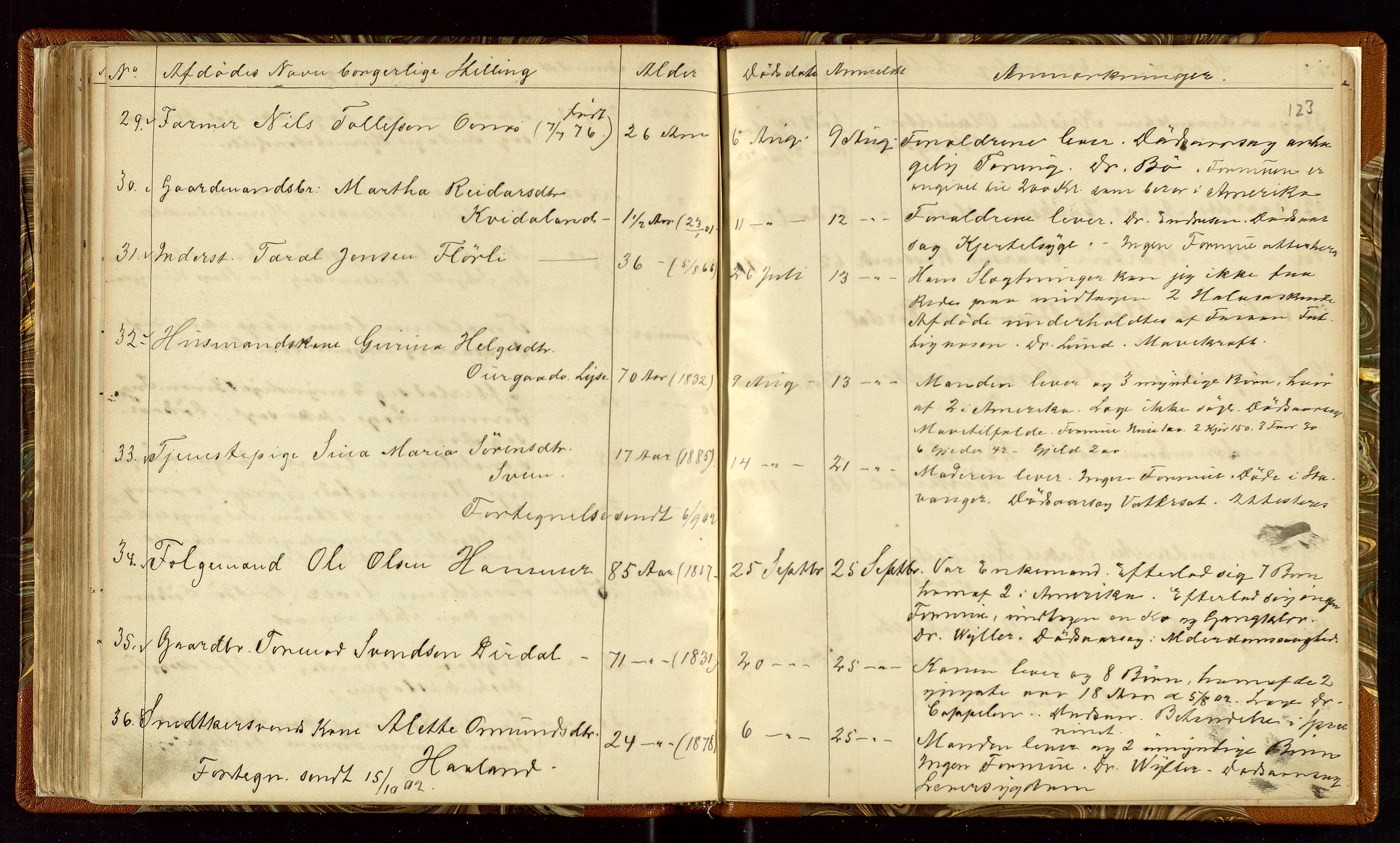 Høle og Forsand lensmannskontor, AV/SAST-A-100127/Gga/L0001: "Fortegnelse over Afdøde i Høle Thinglag fra 1ste Juli 1875 til ", 1875-1902, p. 123