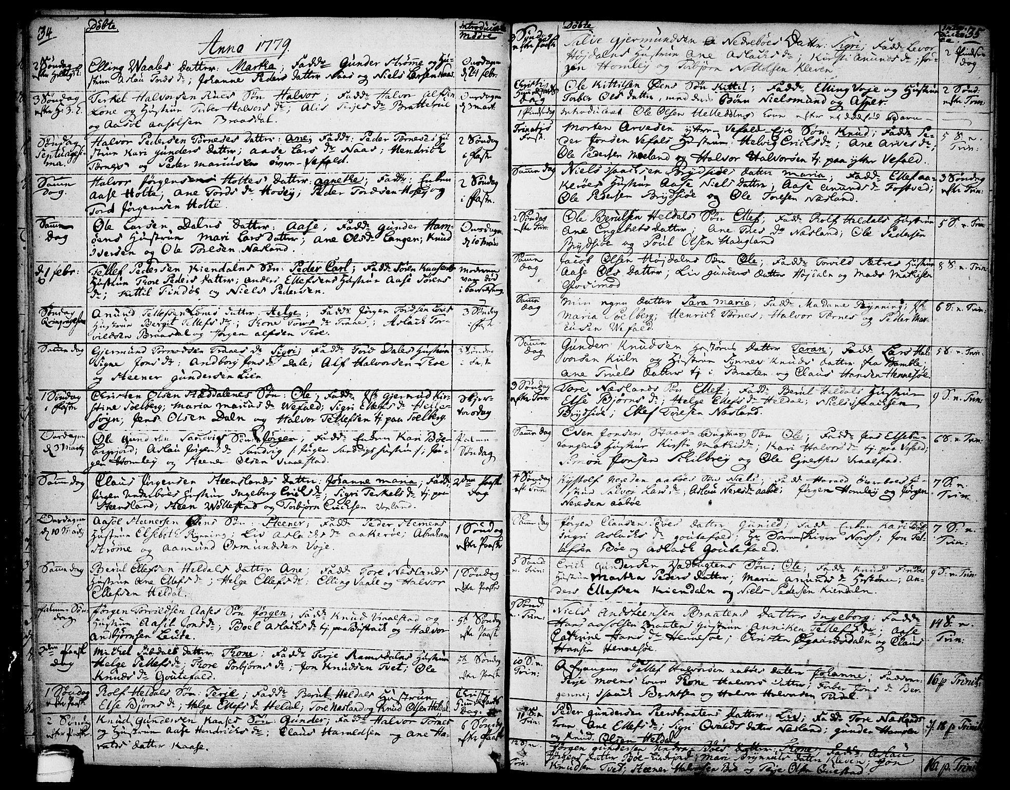 Drangedal kirkebøker, SAKO/A-258/F/Fa/L0003: Parish register (official) no. 3, 1768-1814, p. 34-35