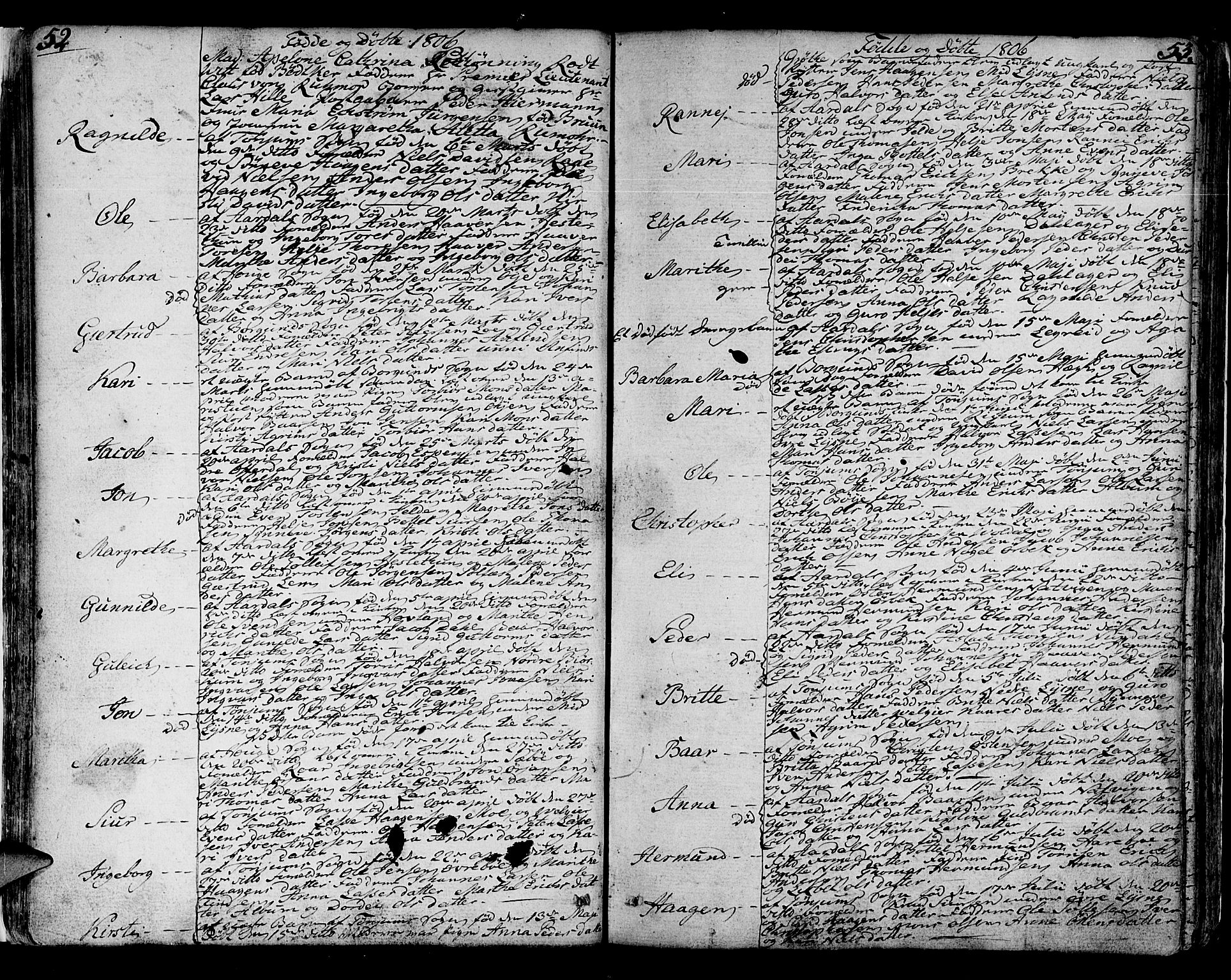Lærdal sokneprestembete, SAB/A-81201: Parish register (official) no. A 4, 1805-1821, p. 52-53