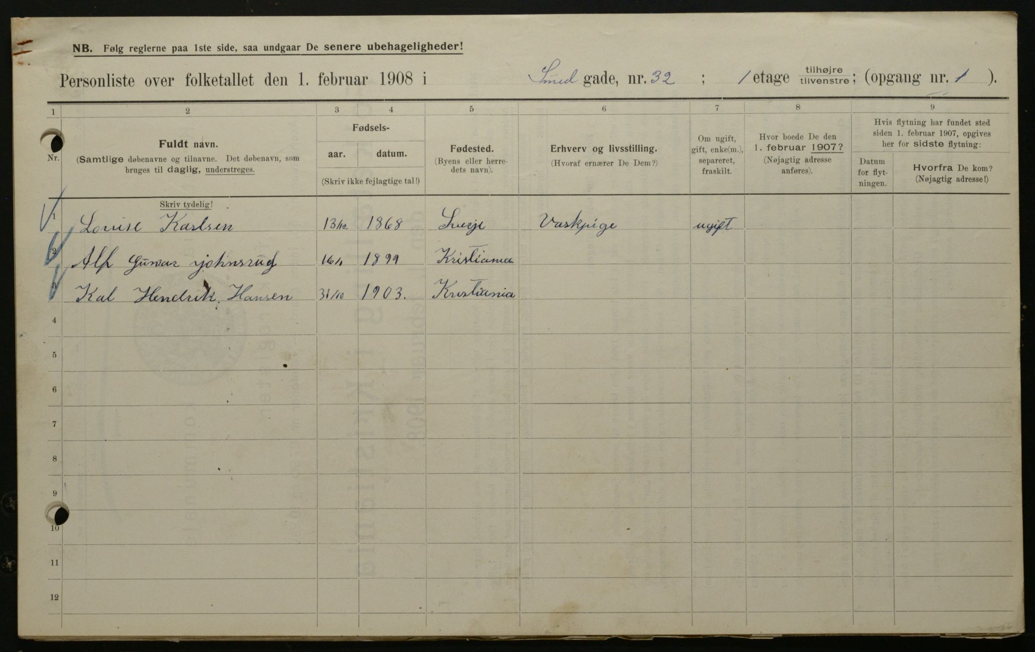 OBA, Municipal Census 1908 for Kristiania, 1908, p. 87645