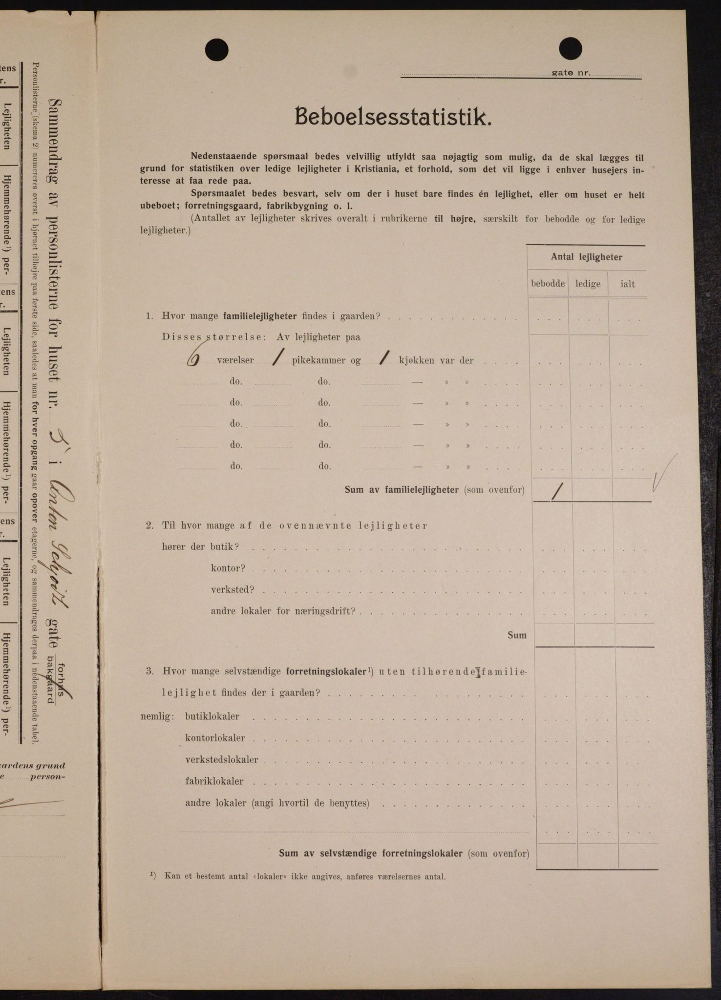 OBA, Municipal Census 1909 for Kristiania, 1909, p. 1319