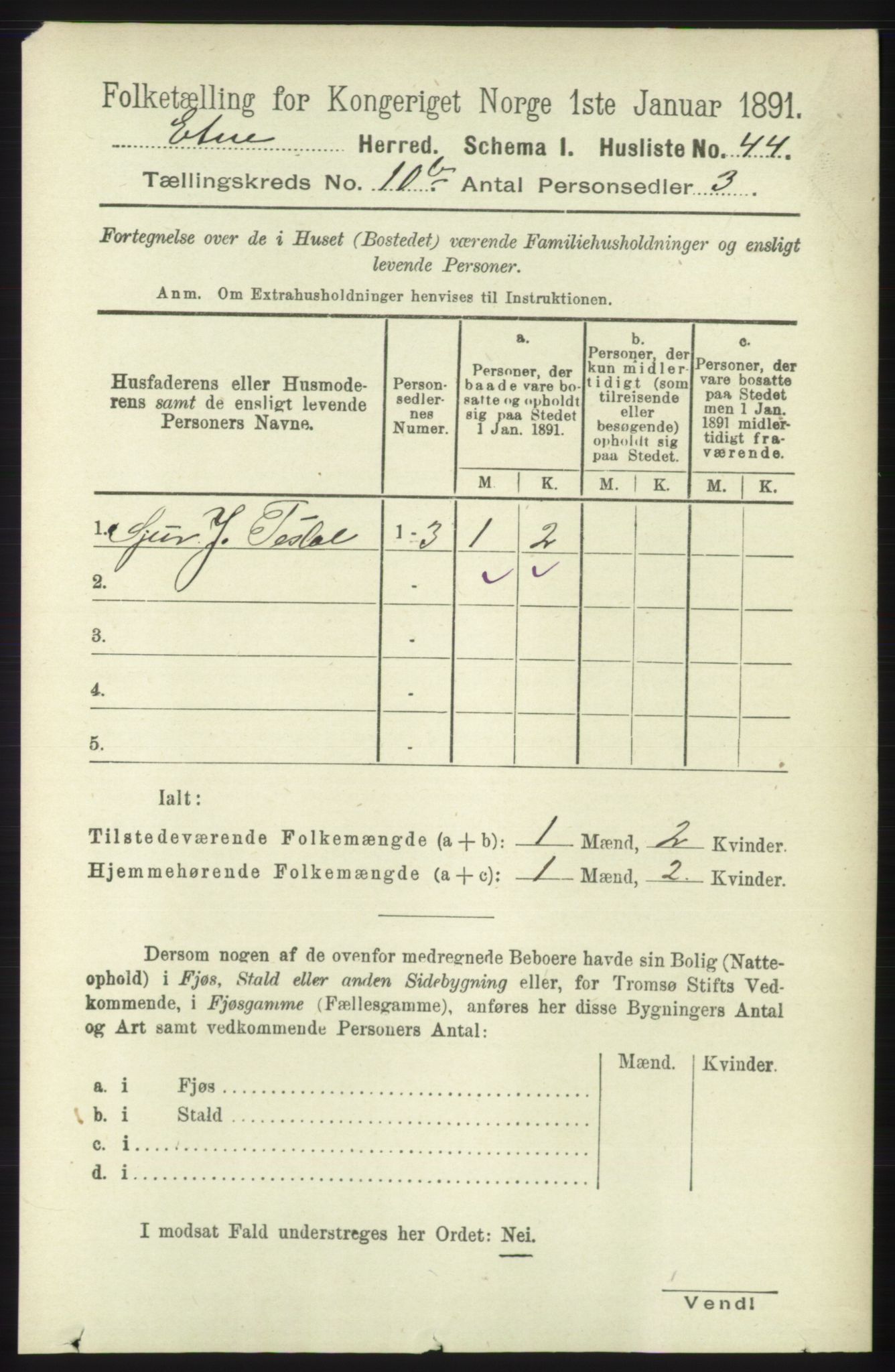 RA, 1891 census for 1211 Etne, 1891, p. 1996