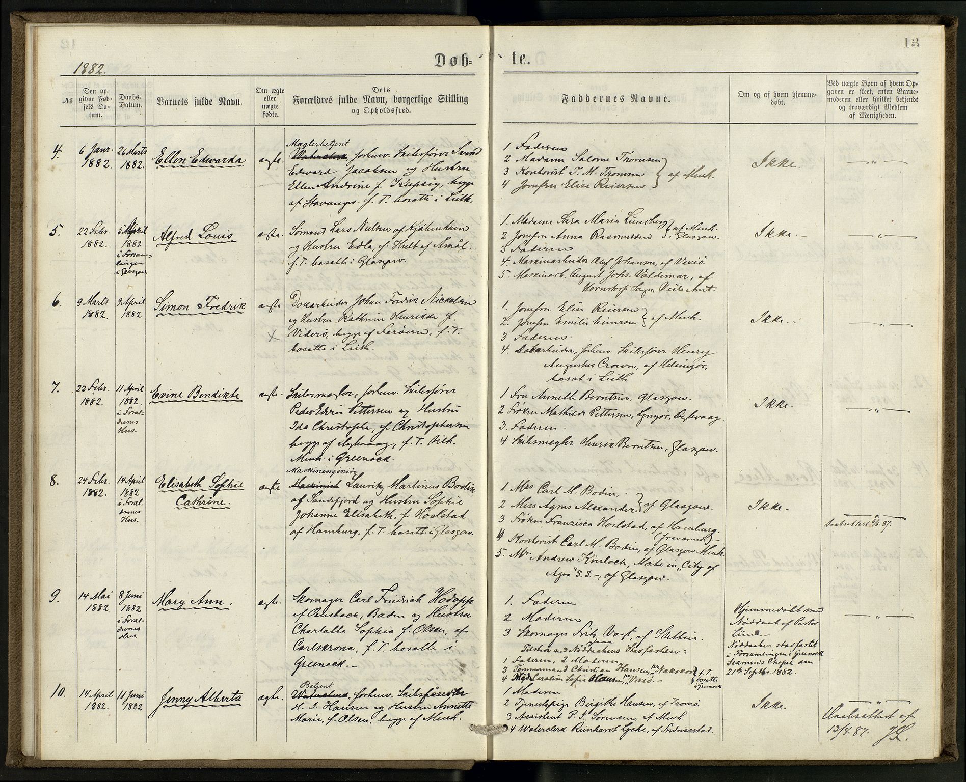 Den norske sjømannsmisjon i utlandet/Skotske havner (Leith, Glasgow), AV/SAB-SAB/PA-0100/H/Ha/Haa/L0002: Parish register (official) no. A 2, 1877-1887, p. 12b-13a