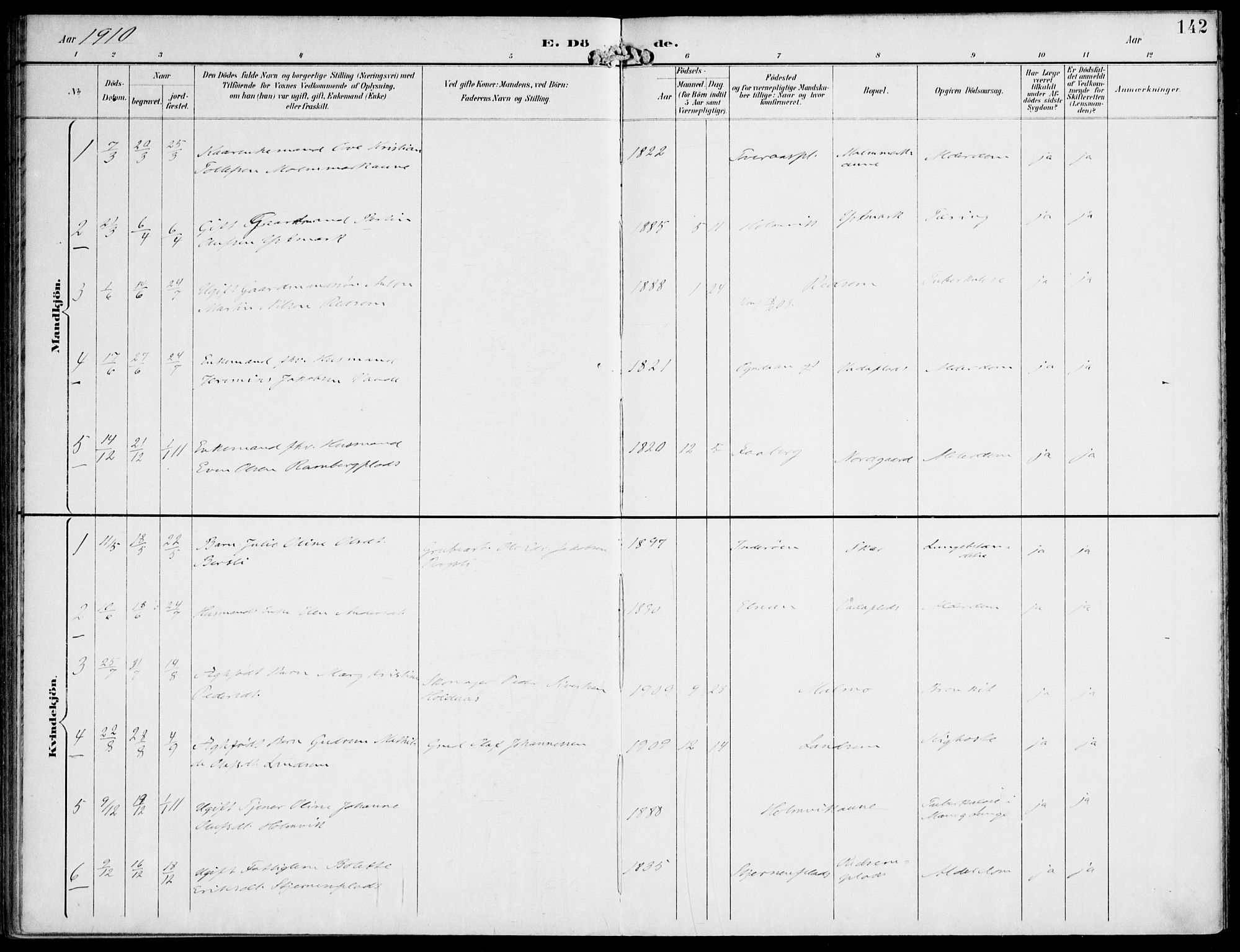 Ministerialprotokoller, klokkerbøker og fødselsregistre - Nord-Trøndelag, AV/SAT-A-1458/745/L0430: Parish register (official) no. 745A02, 1895-1913, p. 142