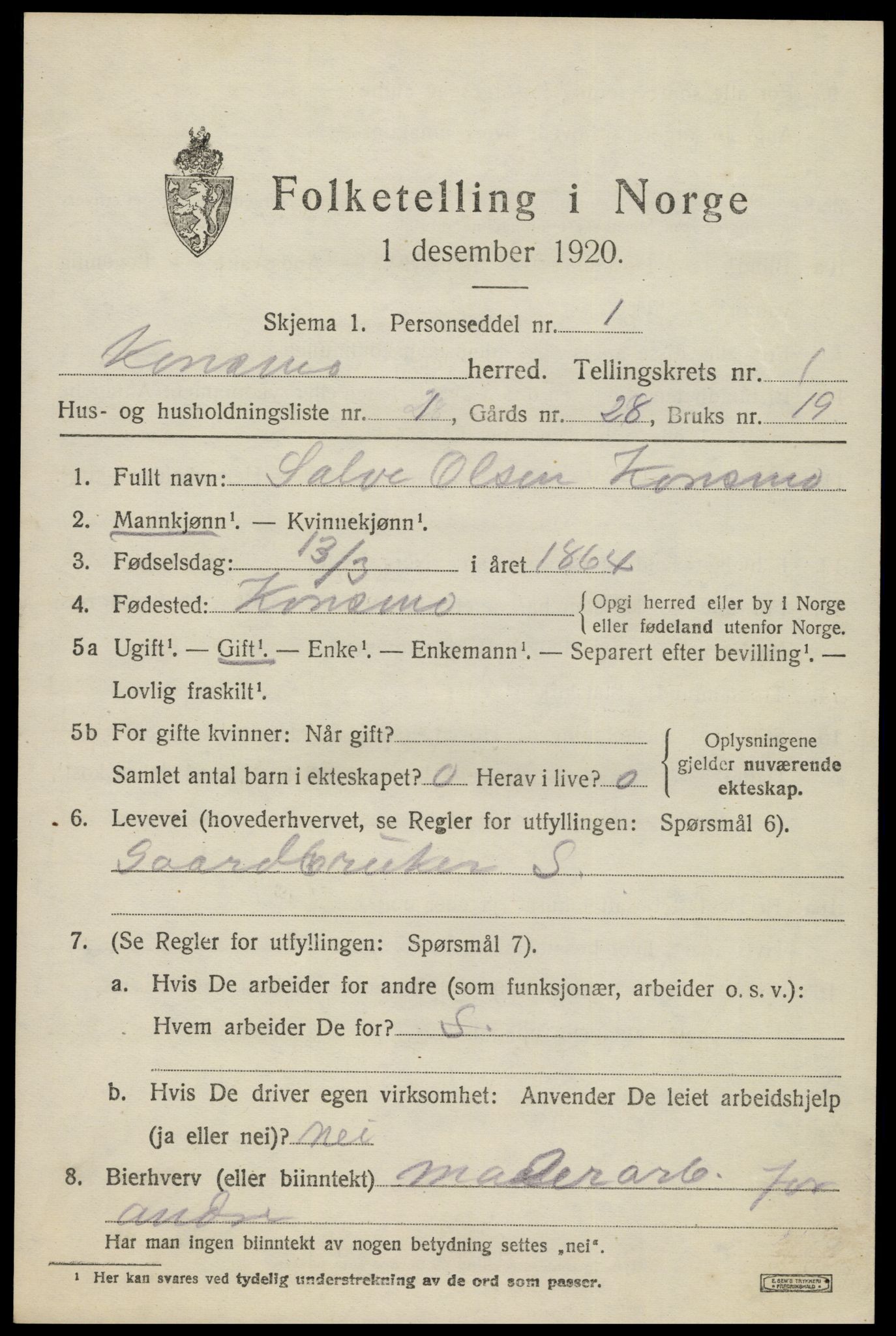 SAK, 1920 census for Konsmo, 1920, p. 448