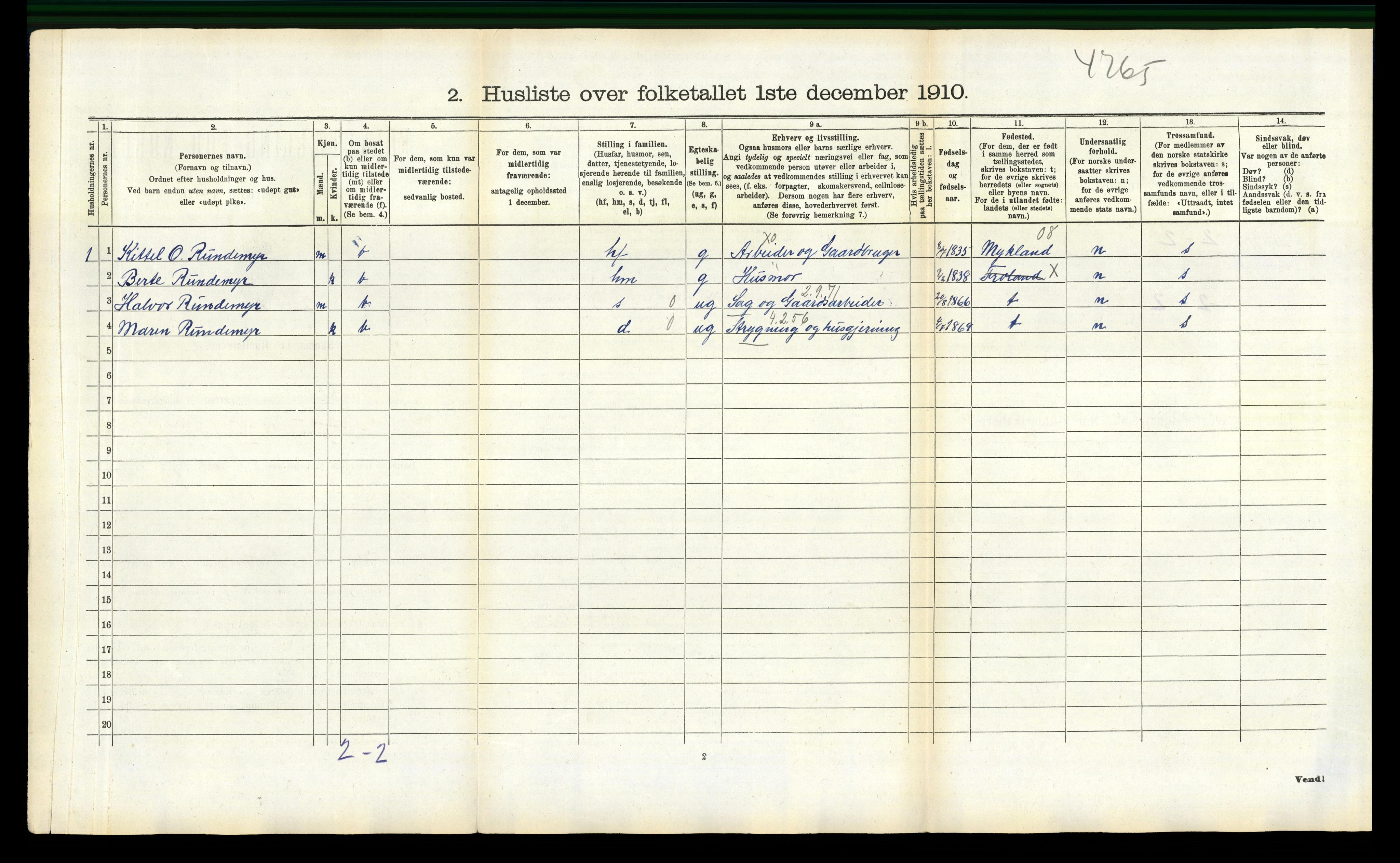 RA, 1910 census for Froland, 1910, p. 247