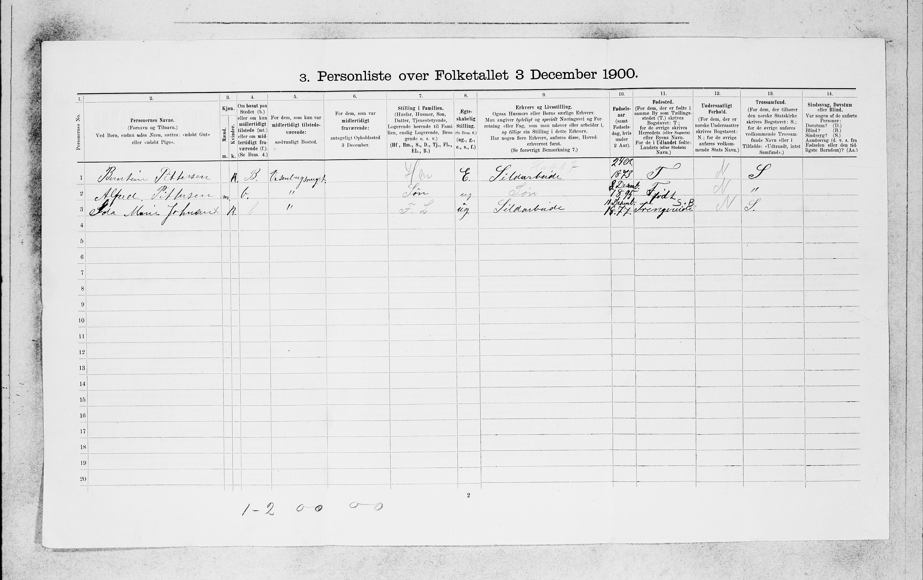 SAB, 1900 census for Bergen, 1900, p. 12118