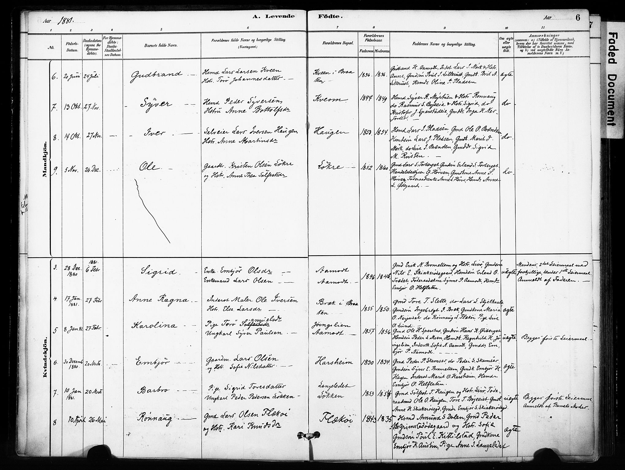 Skjåk prestekontor, AV/SAH-PREST-072/H/Ha/Haa/L0004: Parish register (official) no. 4, 1880-1904, p. 6