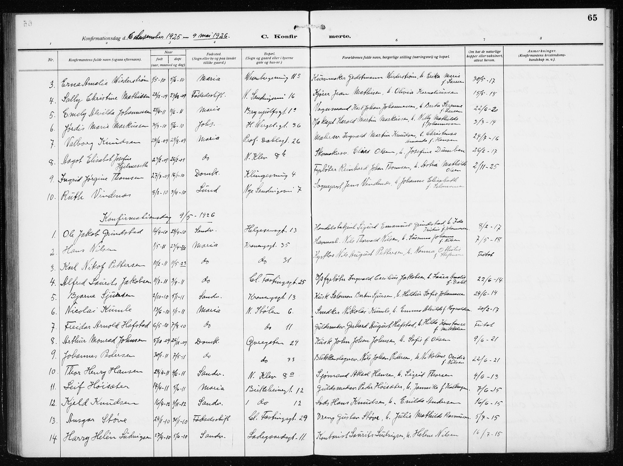 Mariakirken Sokneprestembete, SAB/A-76901/H/Haa/L0015: Parish register (official) no. C 3, 1913-1927, p. 65
