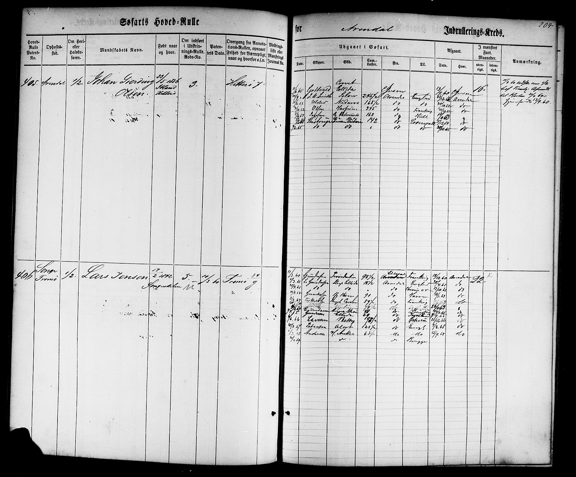 Arendal mønstringskrets, SAK/2031-0012/F/Fb/L0001: Hovedrulle nr 1-766 uten register, E-2, 1860-1868, p. 213