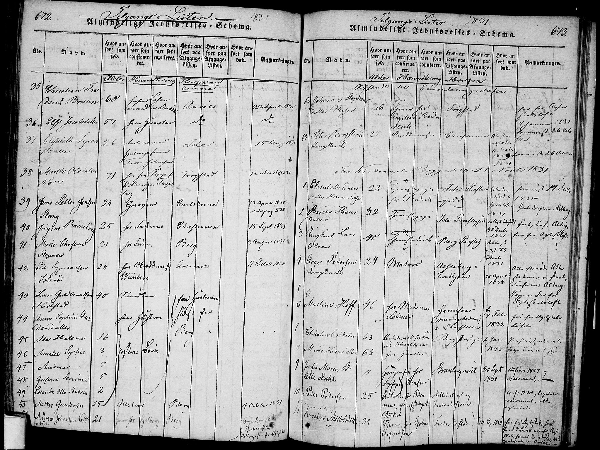 Halden prestekontor Kirkebøker, AV/SAO-A-10909/F/Fa/L0003: Parish register (official) no. I 3, 1815-1834, p. 672-673