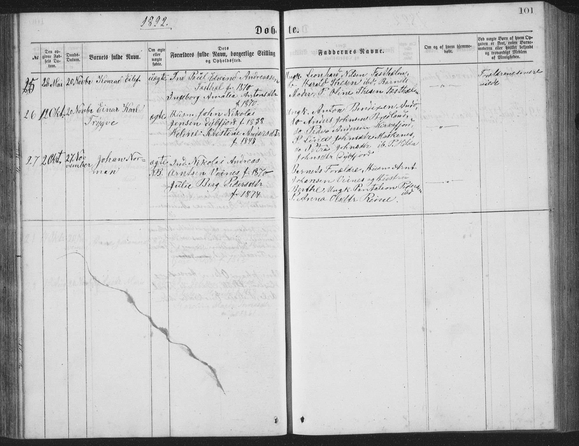 Ministerialprotokoller, klokkerbøker og fødselsregistre - Nordland, SAT/A-1459/886/L1225: Parish register (copy) no. 886C02, 1874-1896, p. 101