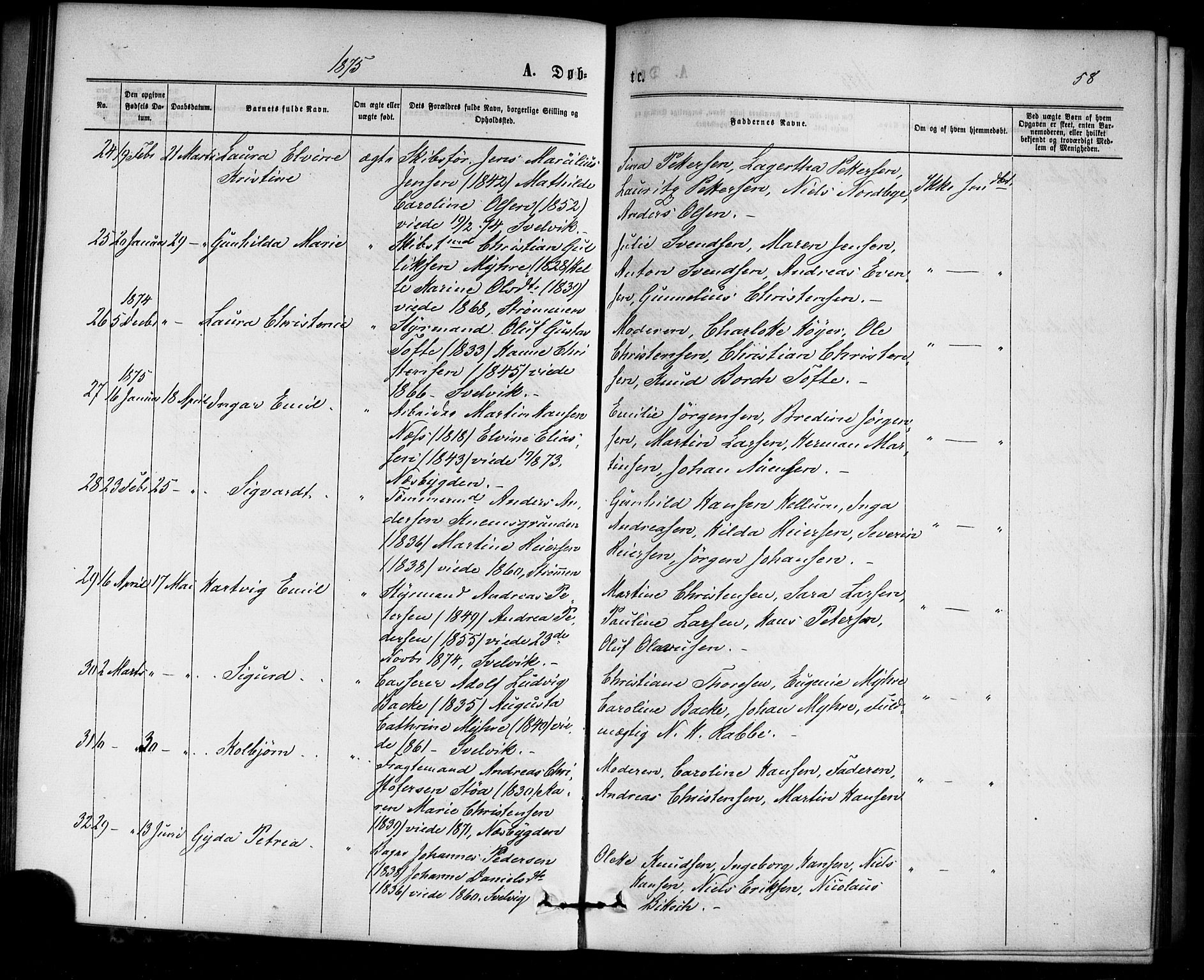 Strømm kirkebøker, AV/SAKO-A-322/F/Fa/L0002: Parish register (official) no. I 2, 1870-1877, p. 58