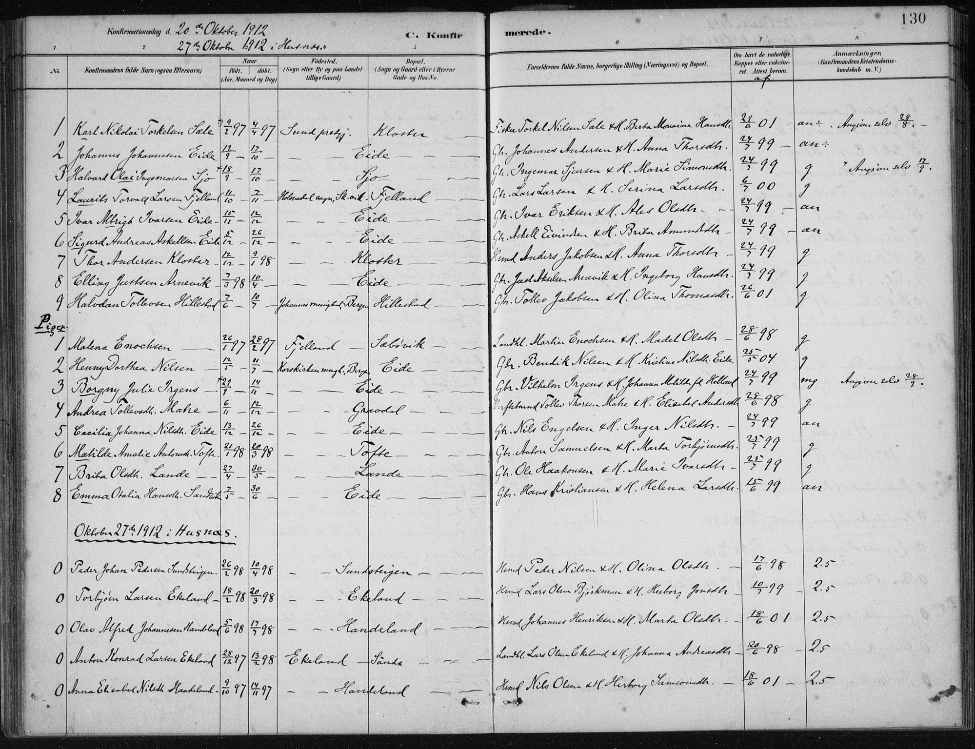 Fjelberg sokneprestembete, SAB/A-75201/H/Haa: Parish register (official) no. C  1, 1879-1918, p. 130