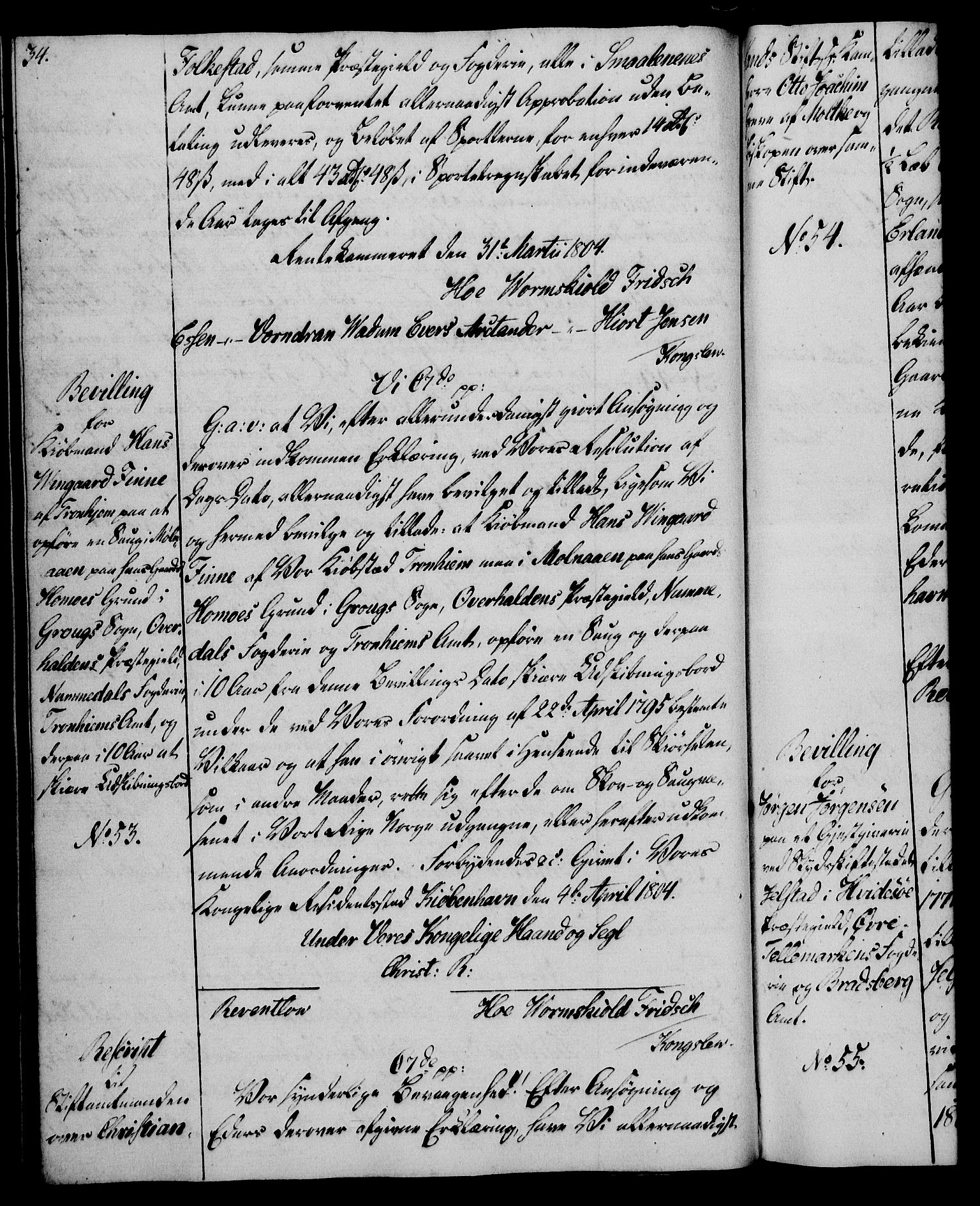 Rentekammeret, Kammerkanselliet, RA/EA-3111/G/Gg/Gga/L0018: Norsk ekspedisjonsprotokoll med register (merket RK 53.18), 1804-1806, p. 34