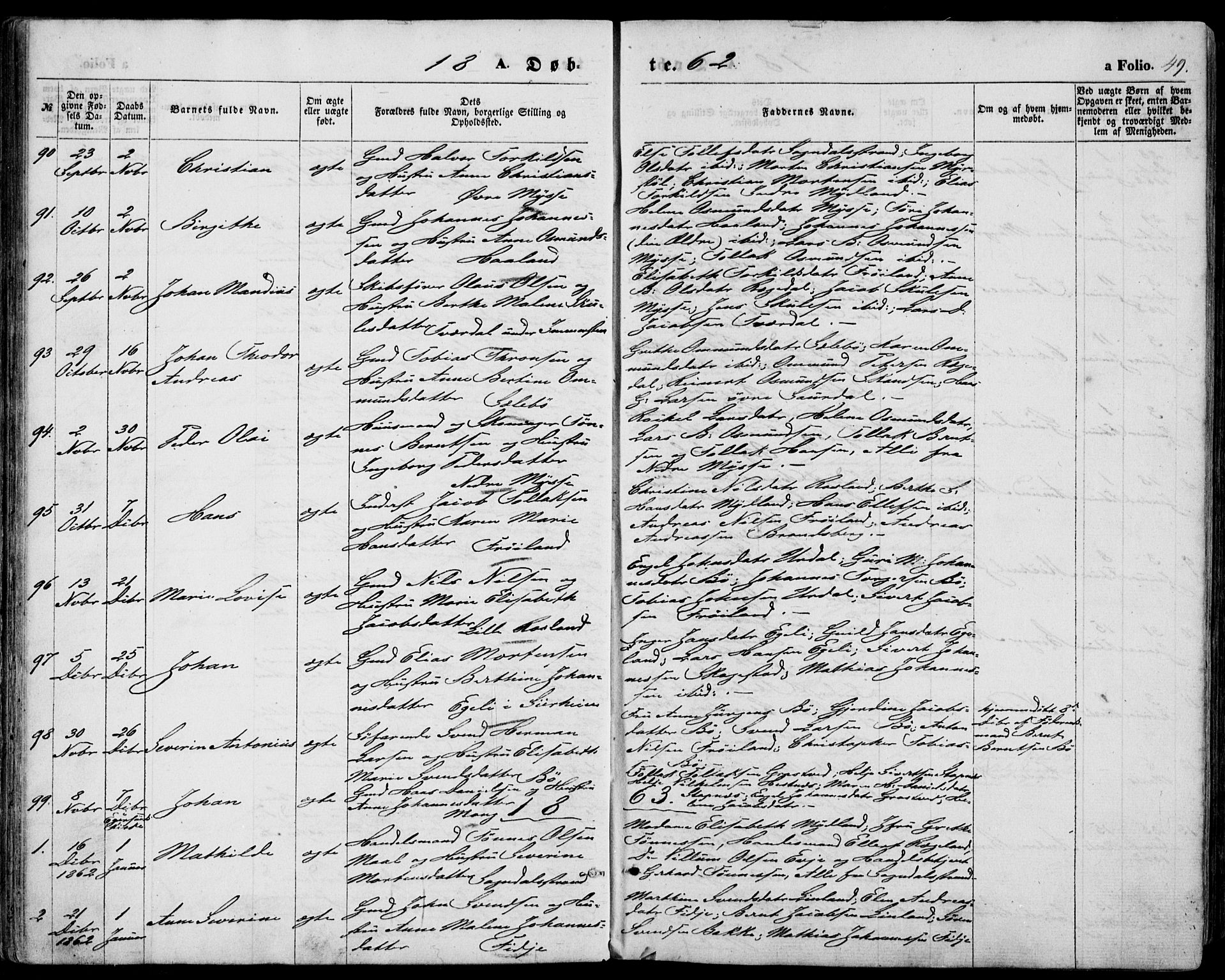 Sokndal sokneprestkontor, AV/SAST-A-101808: Parish register (official) no. A 9, 1857-1874, p. 49