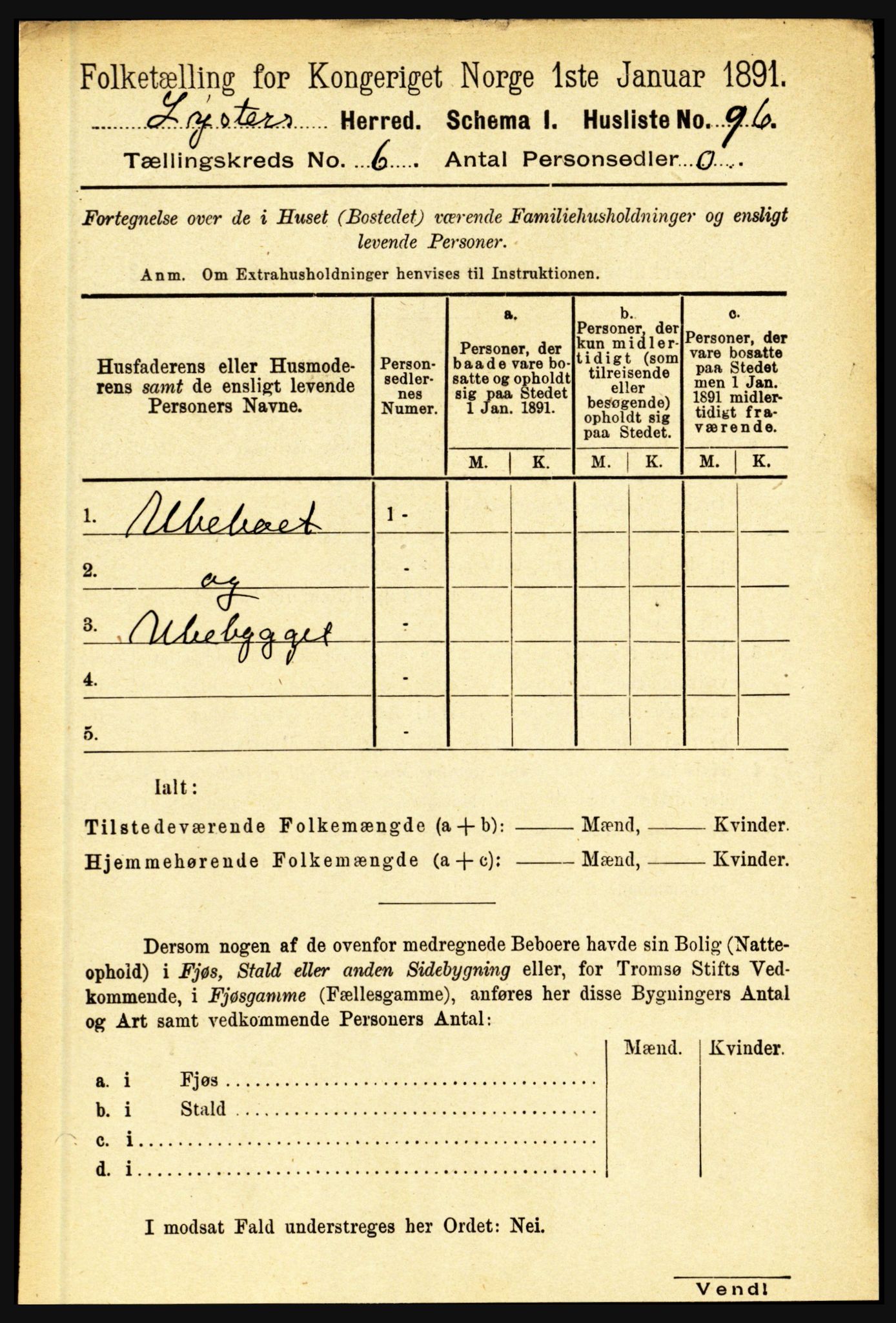 RA, 1891 census for 1426 Luster, 1891, p. 2159