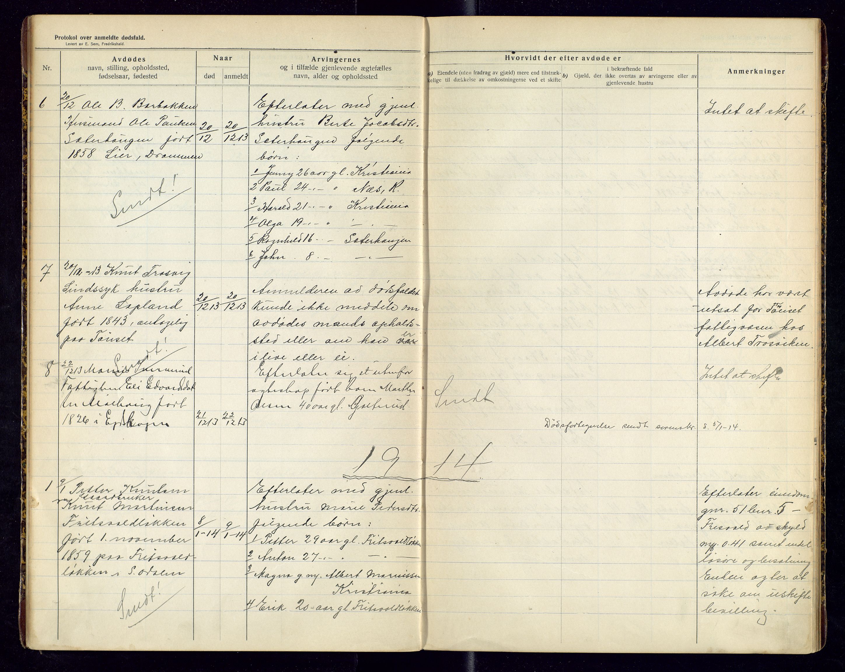 Sør-Odal lensmannskontor, SAH/LHS-022/H/Hb/L0002/0001: Protokoller over anmeldte dødsfall / Protokoll over anmeldte dødsfall, 1913-1915