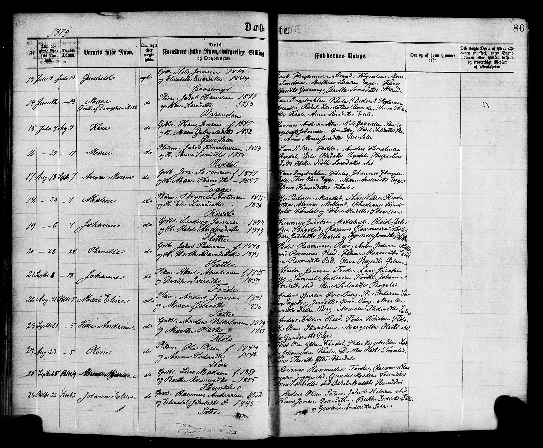 Gloppen sokneprestembete, AV/SAB-A-80101/H/Haa/Haac/L0001: Parish register (official) no. C 1, 1871-1886, p. 86