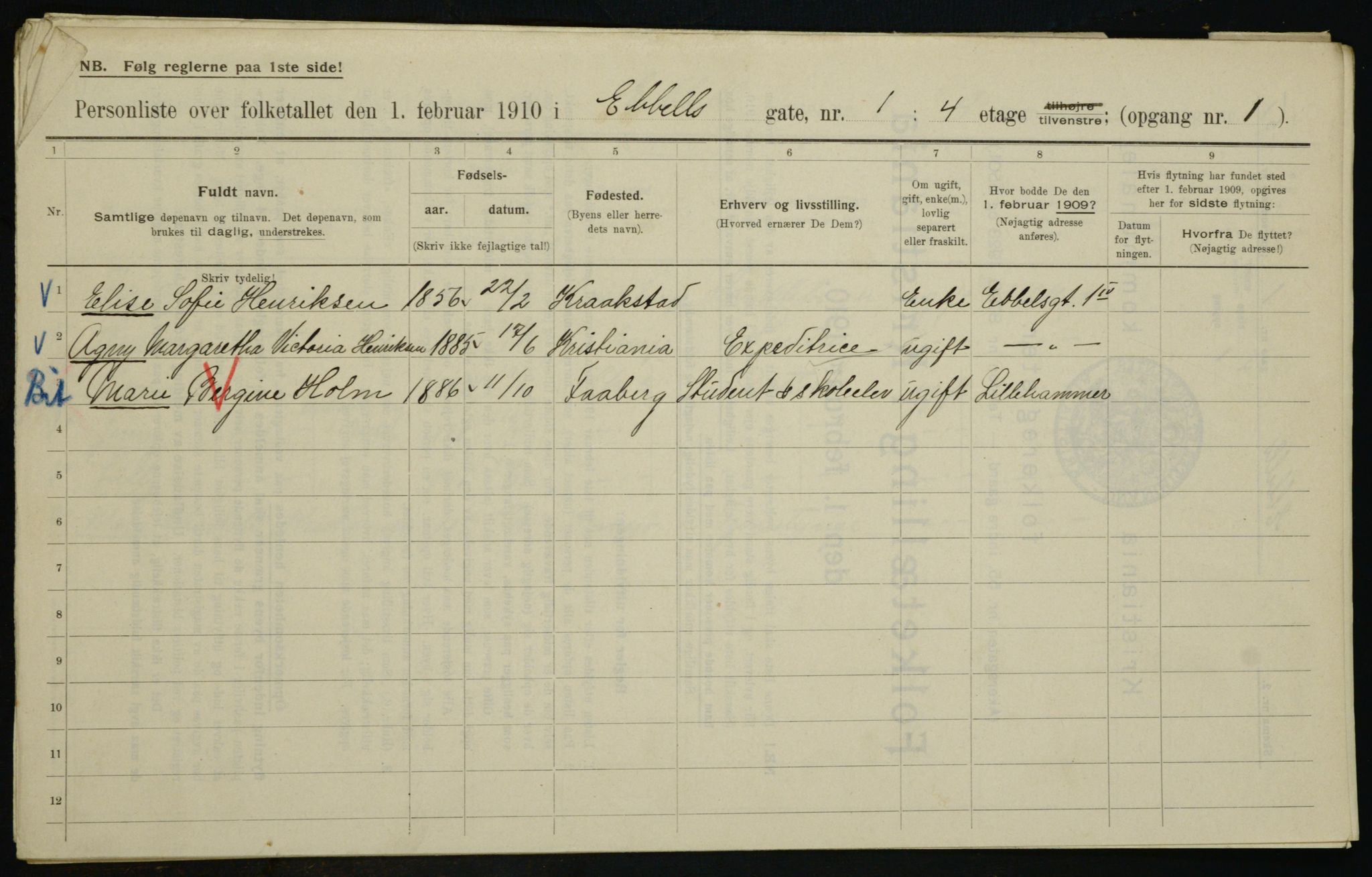 OBA, Municipal Census 1910 for Kristiania, 1910, p. 17118