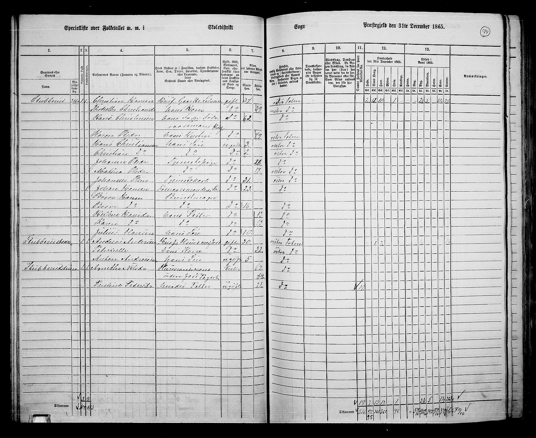 RA, 1865 census for Østre Toten, 1865, p. 199