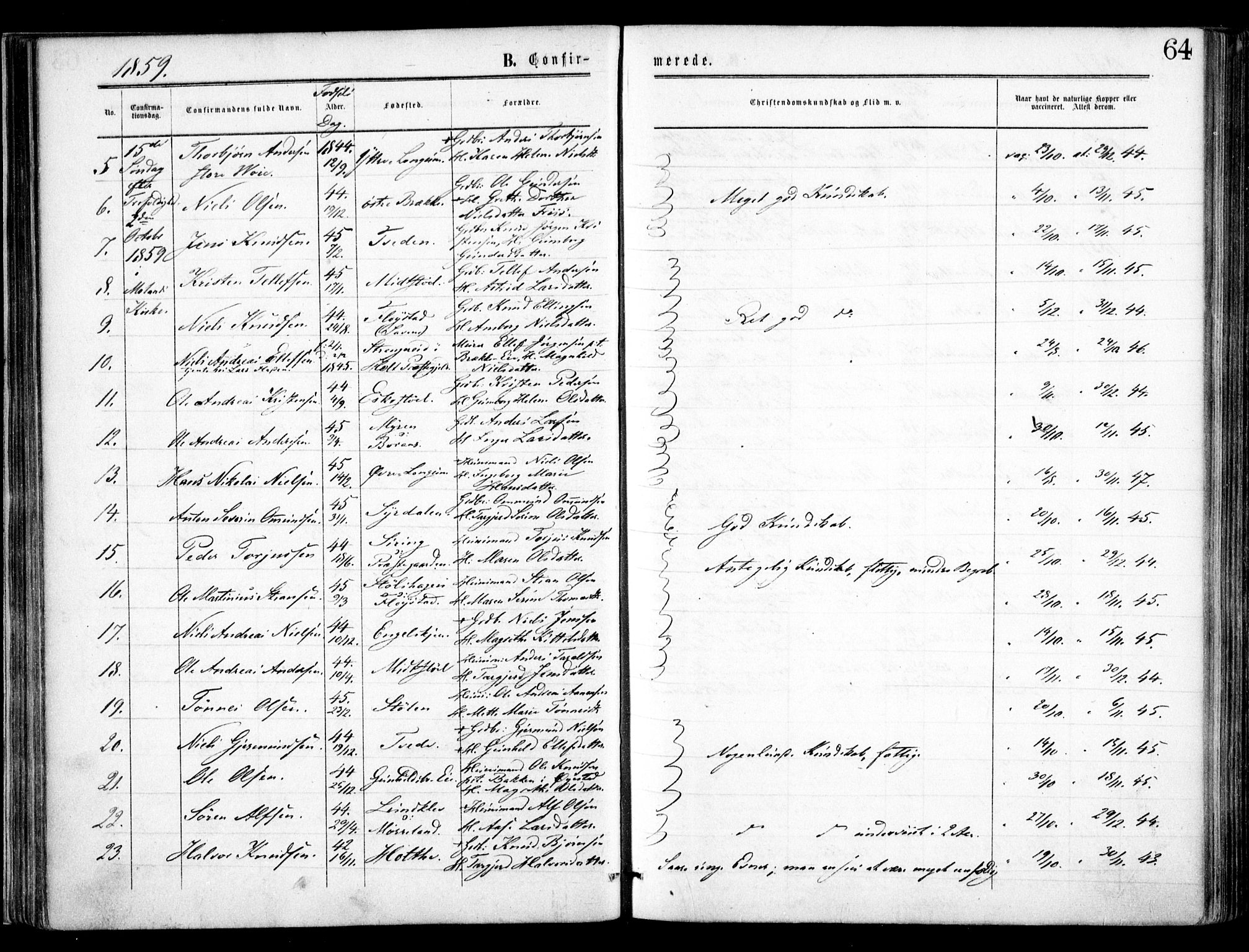 Austre Moland sokneprestkontor, SAK/1111-0001/F/Fa/Faa/L0008: Parish register (official) no. A 8, 1858-1868, p. 64