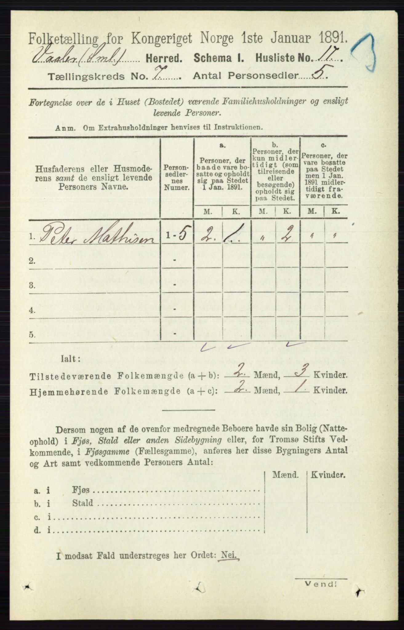RA, 1891 census for 0137 Våler, 1891, p. 2814