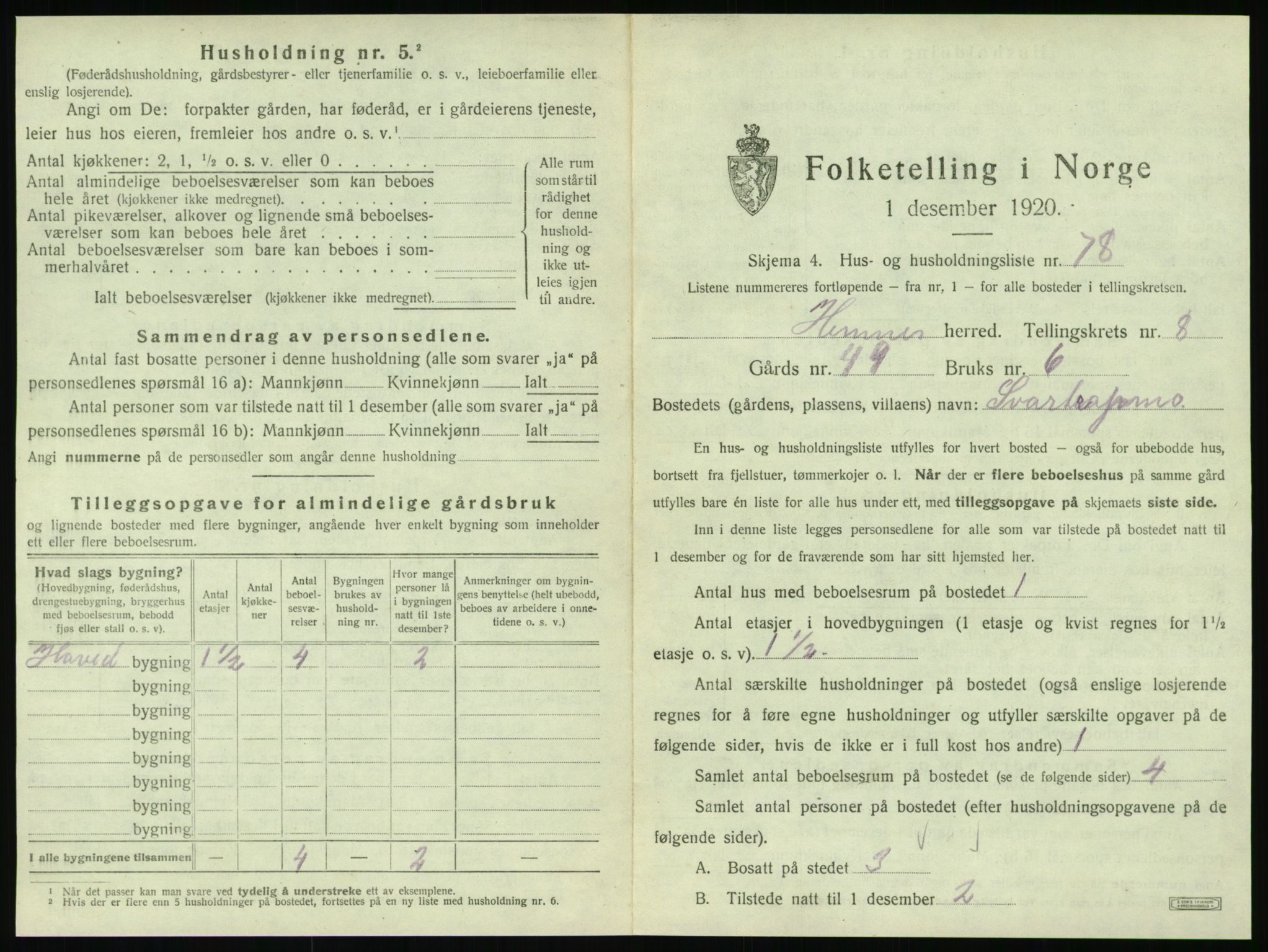 SAT, 1920 census for Hemnes, 1920, p. 1276