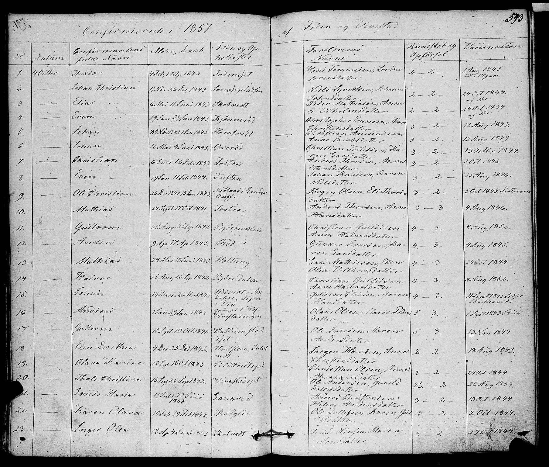 Ramnes kirkebøker, AV/SAKO-A-314/F/Fa/L0005: Parish register (official) no. I 5, 1841-1861, p. 592-593