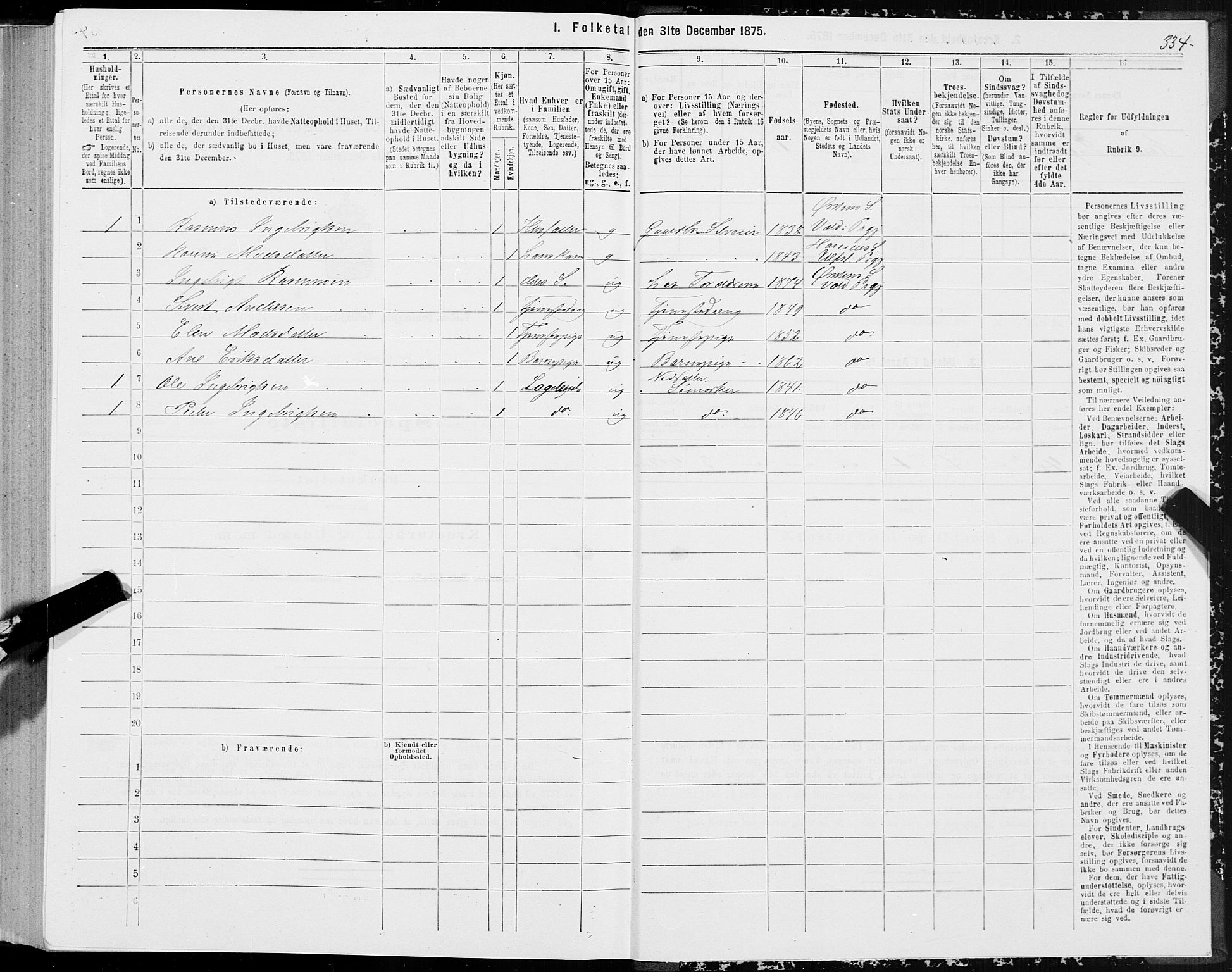 SAT, 1875 census for 1519P Volda, 1875, p. 2334