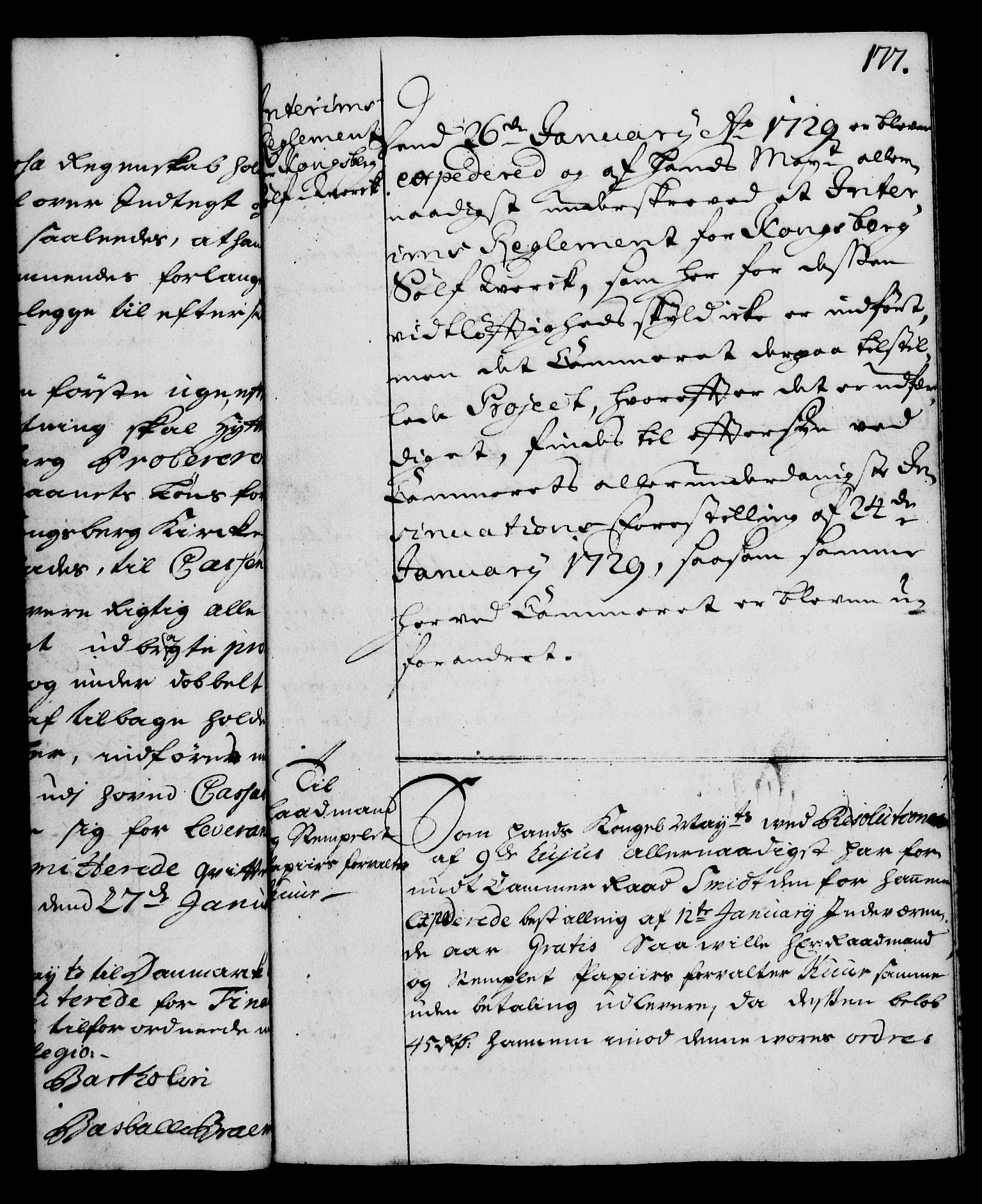 Rentekammeret, Kammerkanselliet, RA/EA-3111/G/Gg/Gga/L0003: Norsk ekspedisjonsprotokoll med register (merket RK 53.3), 1727-1734, p. 177