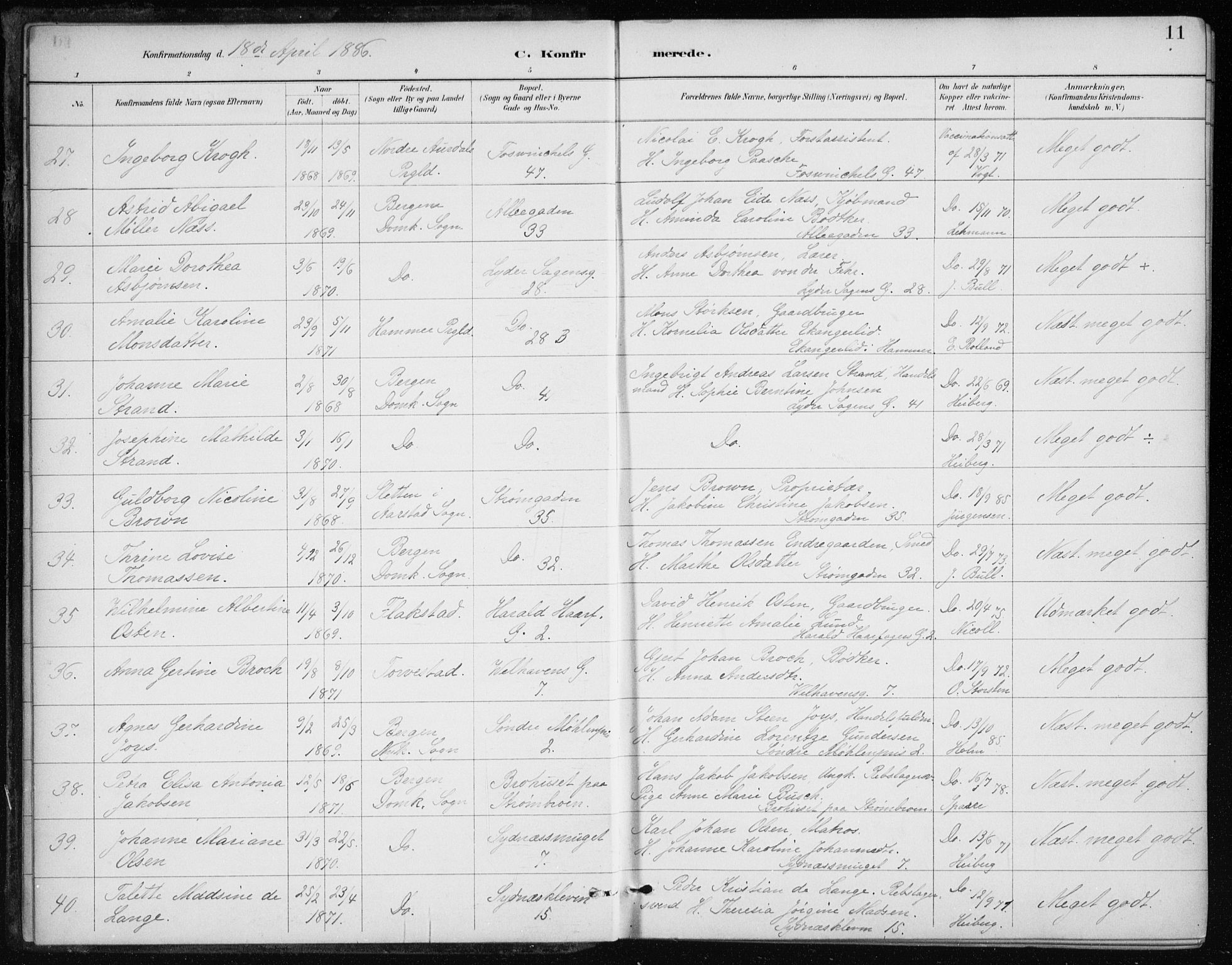 Johanneskirken sokneprestembete, SAB/A-76001/H/Haa/L0008: Parish register (official) no. C 1, 1885-1907, p. 11