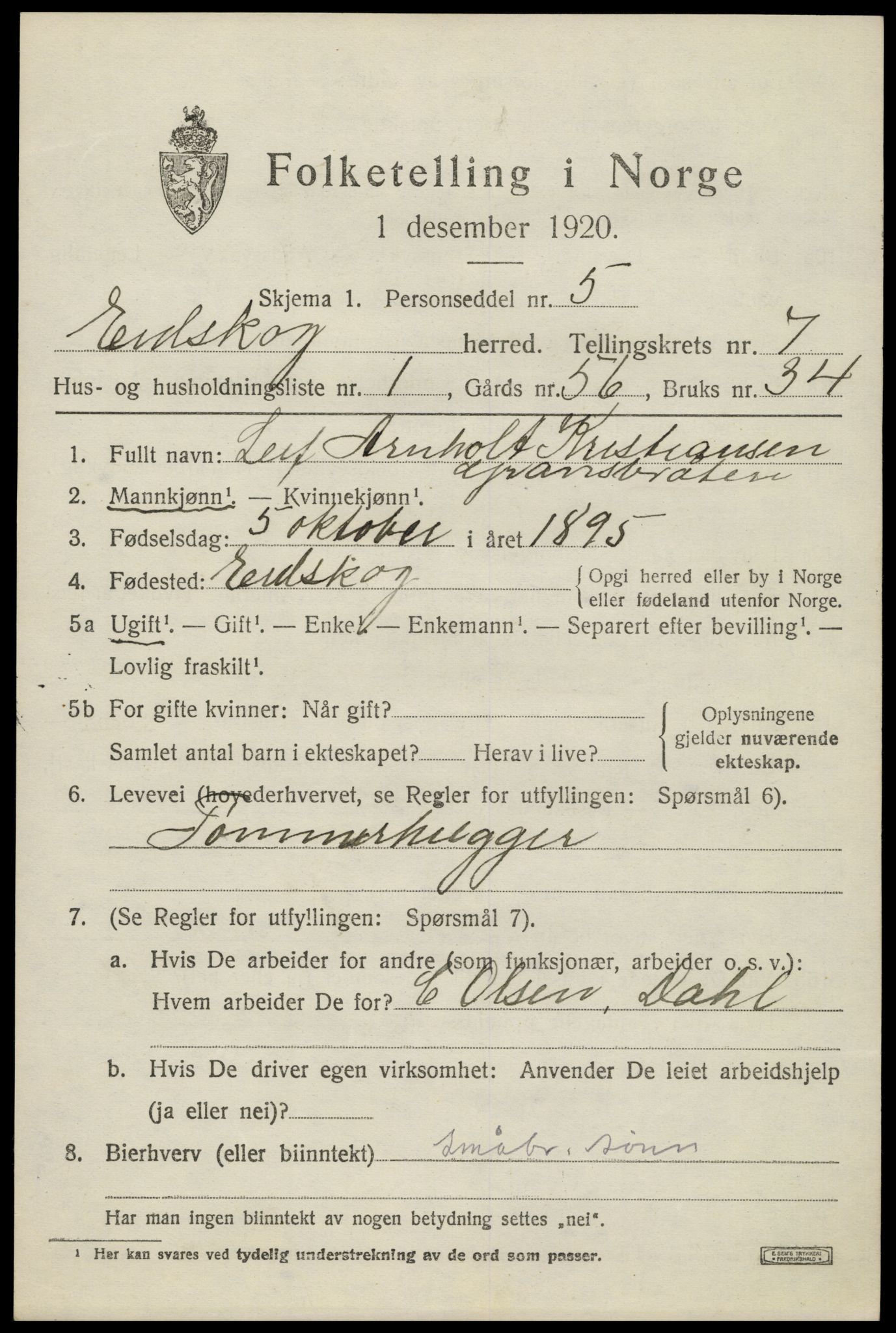 SAH, 1920 census for Eidskog, 1920, p. 8451