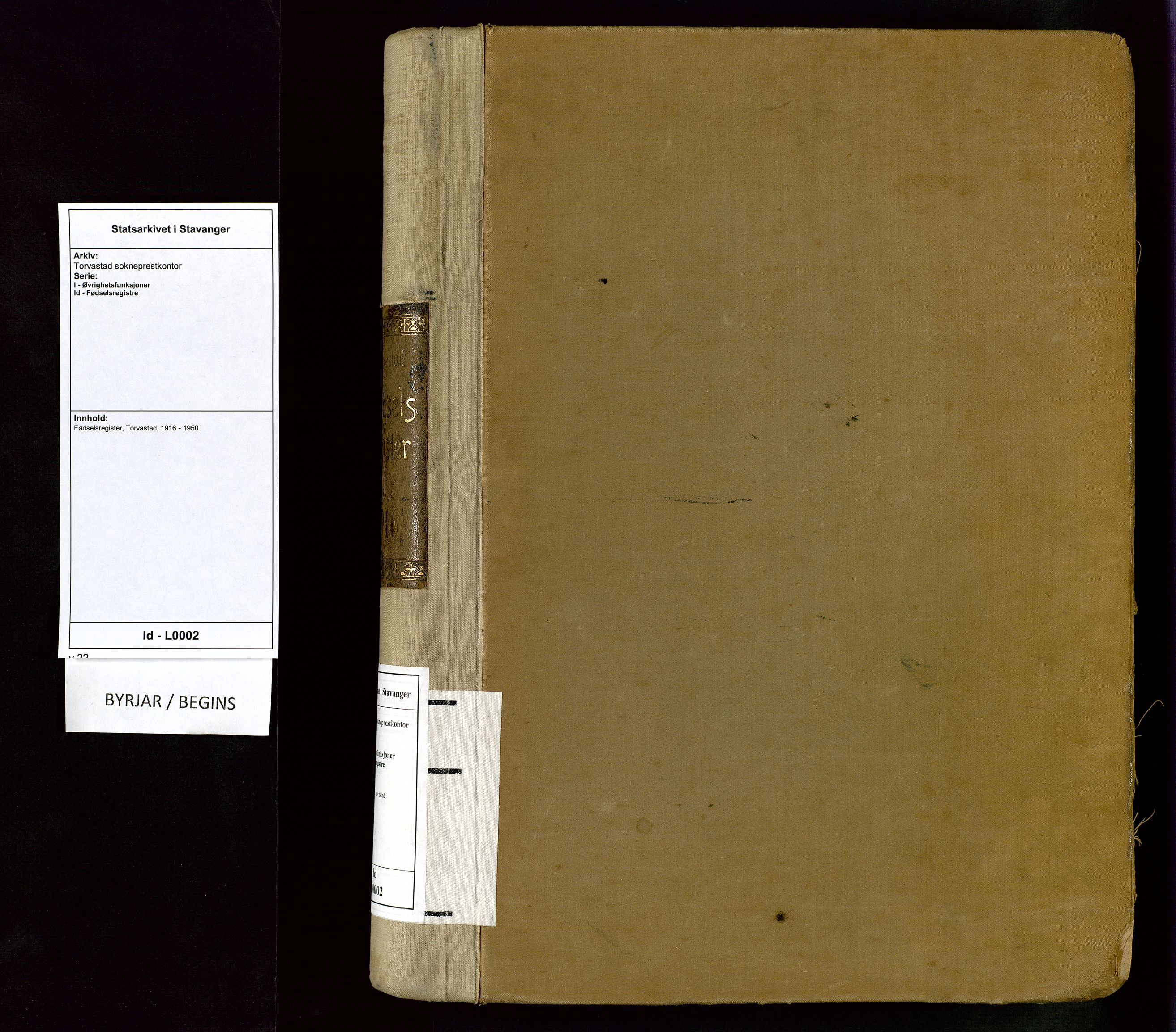 Torvastad sokneprestkontor, SAST/A -101857/I/Id/L0002: Birth register no. 2, 1916-1950