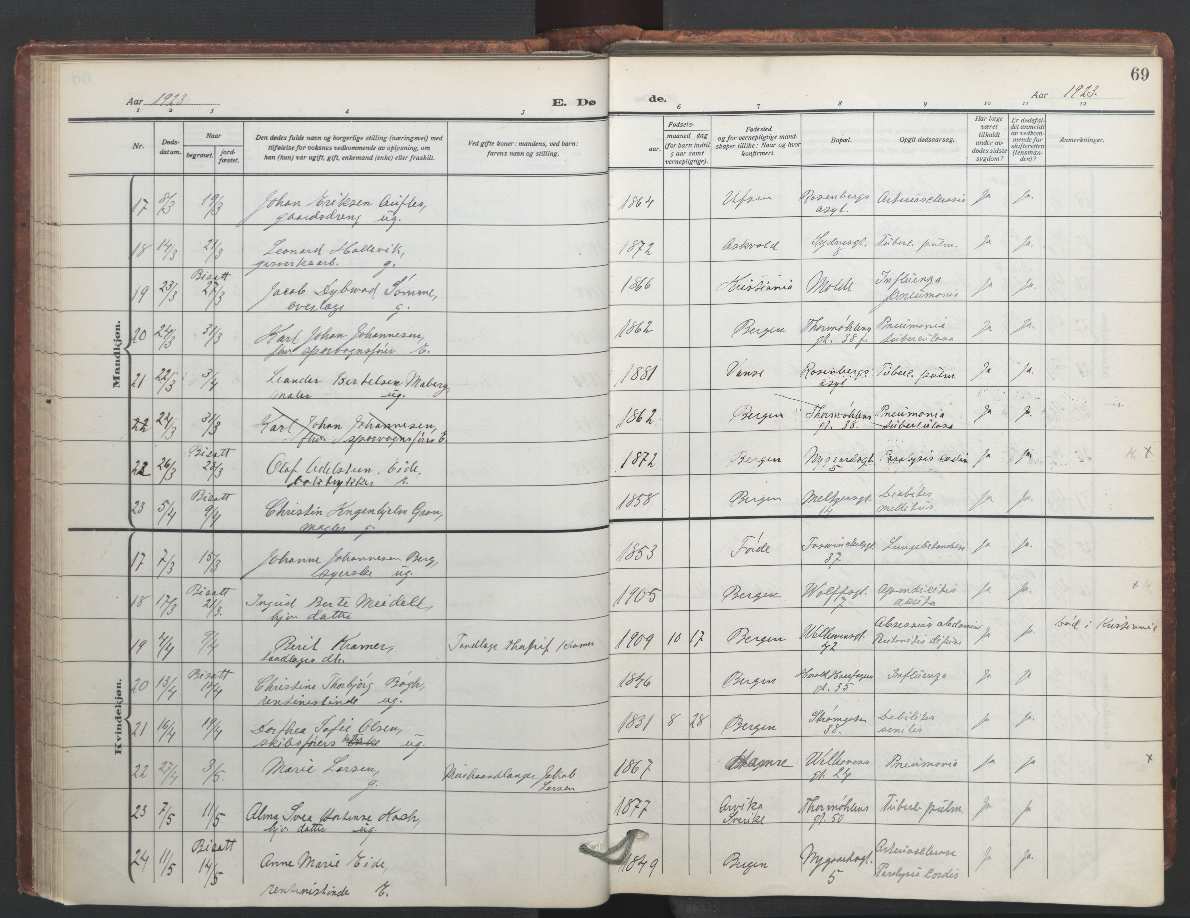 Johanneskirken sokneprestembete, SAB/A-76001/H/Hab: Parish register (copy) no. D 2, 1916-1950, p. 68b-69a