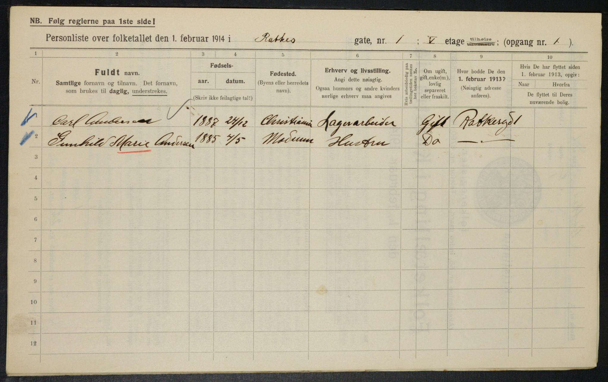 OBA, Municipal Census 1914 for Kristiania, 1914, p. 81852