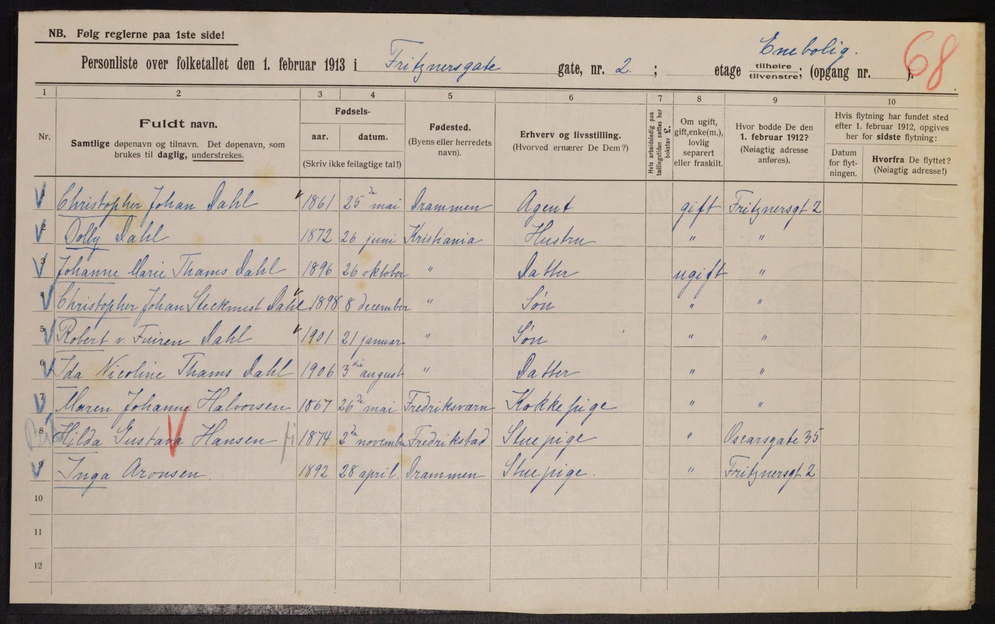 OBA, Municipal Census 1913 for Kristiania, 1913, p. 27210