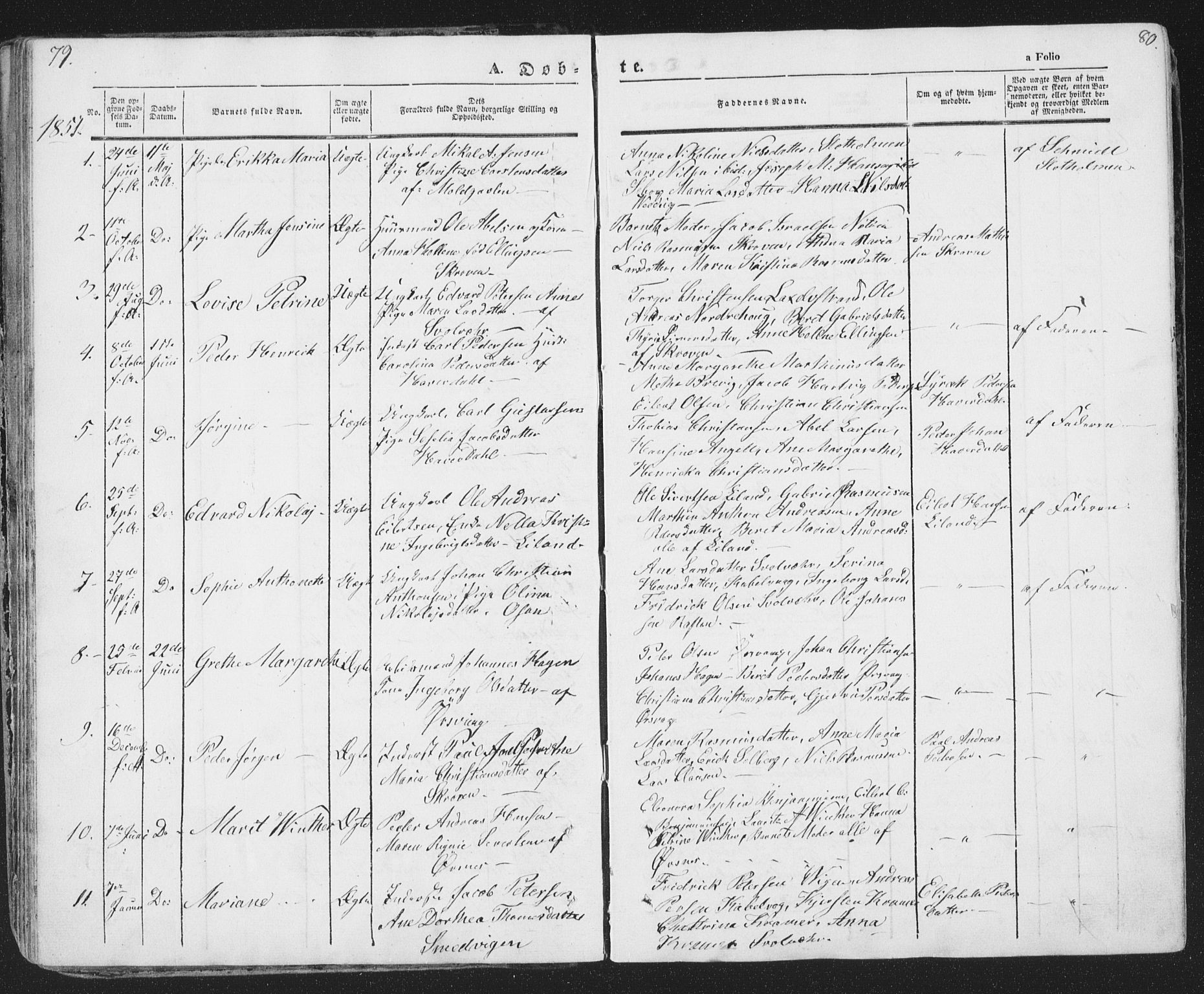 Ministerialprotokoller, klokkerbøker og fødselsregistre - Nordland, SAT/A-1459/874/L1072: Parish register (copy) no. 874C01, 1843-1859, p. 79-80