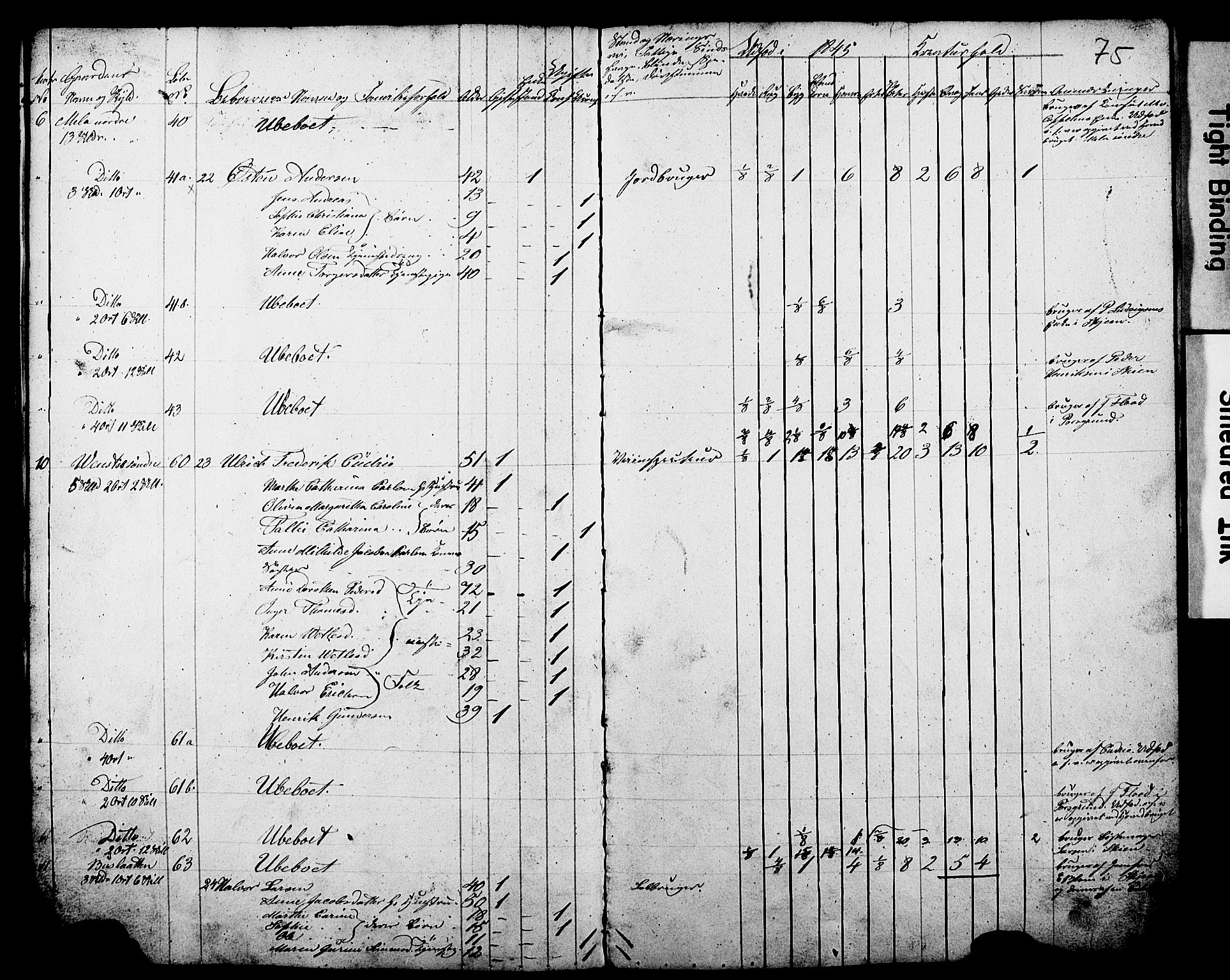 , Census 1845 for Gjerpen, 1845, p. 75