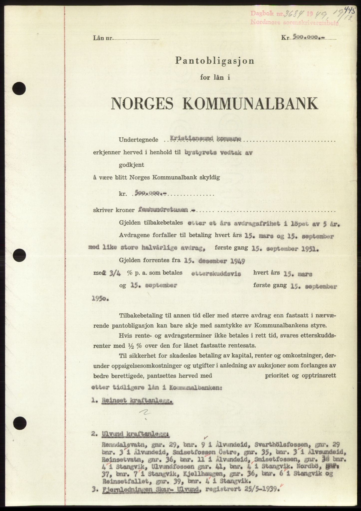 Nordmøre sorenskriveri, AV/SAT-A-4132/1/2/2Ca: Mortgage book no. B103, 1949-1950, Diary no: : 3684/1949